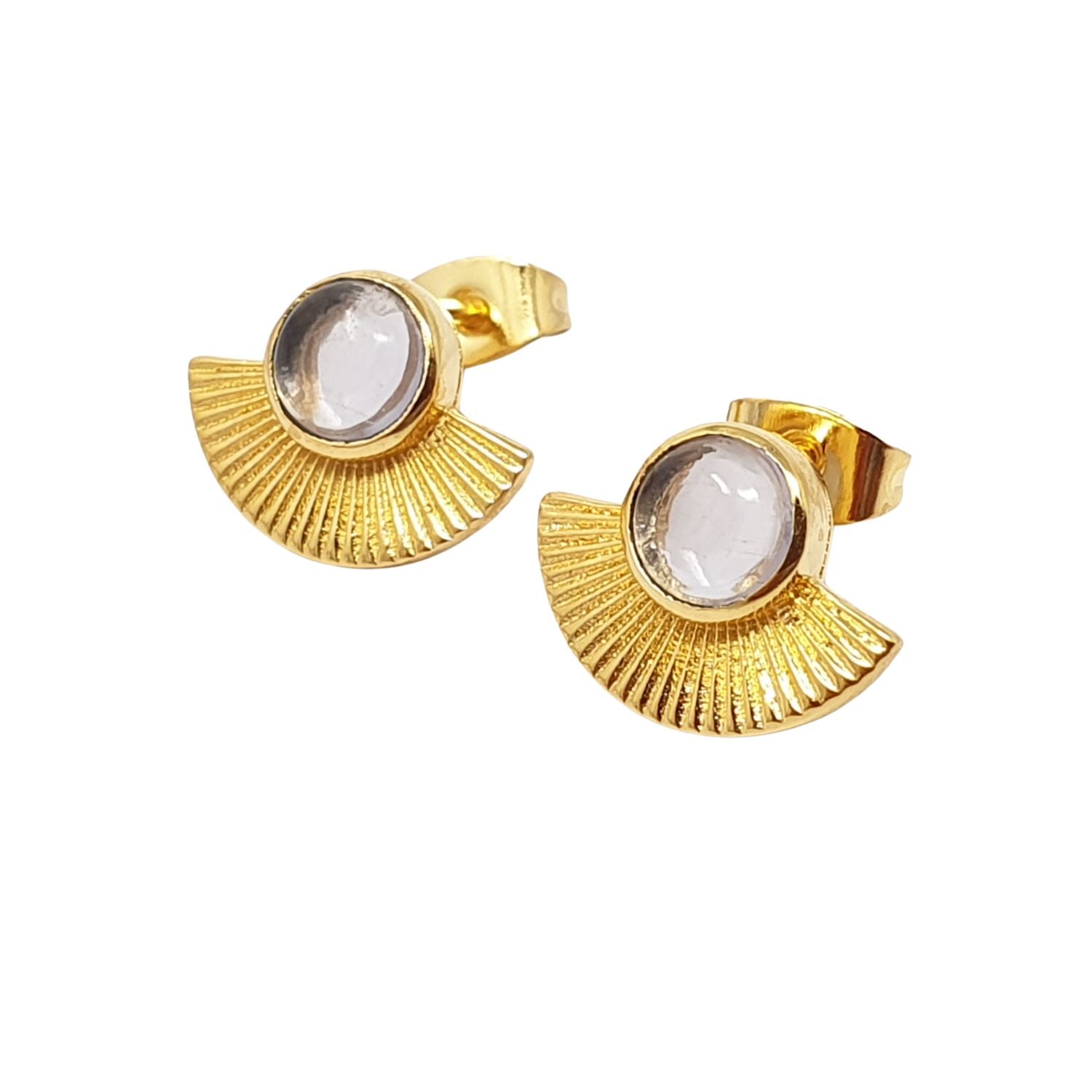 Women’s Clear Crystal Gold Plated Minimalist Fan Earrings Harfi