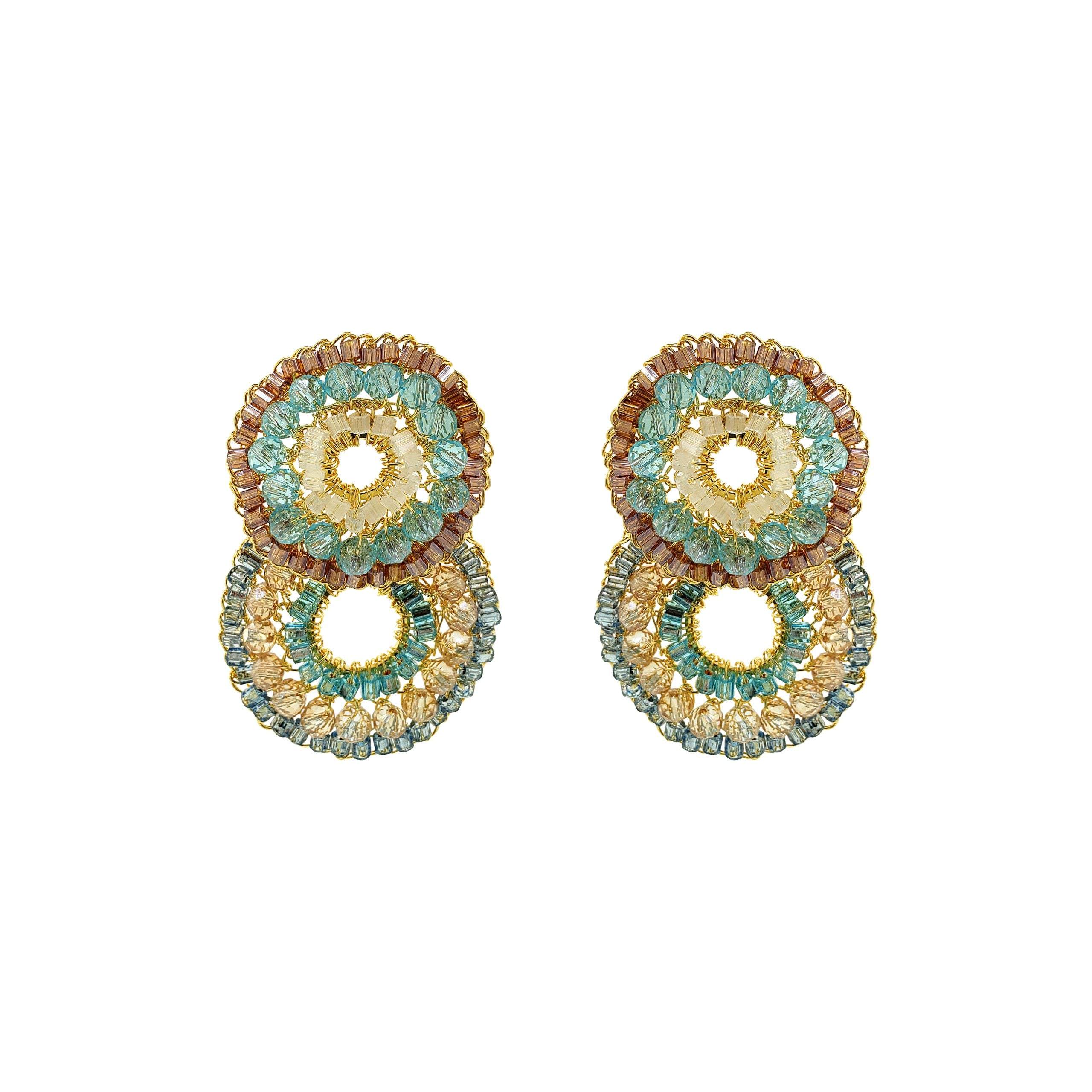 Lavish By Tricia Milaneze Women's Blue / White / Brown Seafoam Blue Mix Gush Small Handmade Crochet Earrings