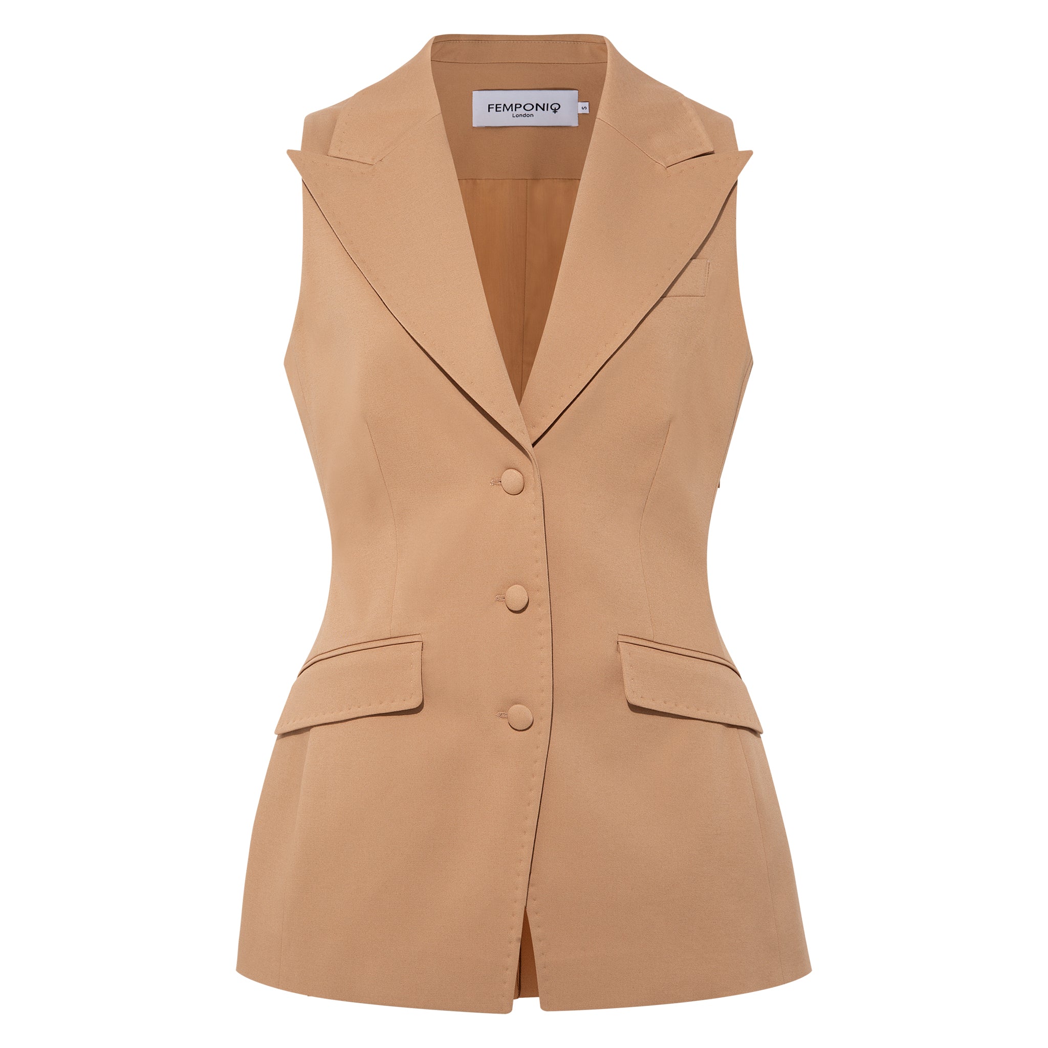 Femponiq Women's Sleeveless Tailored Blazer - Camel Brown In Brown