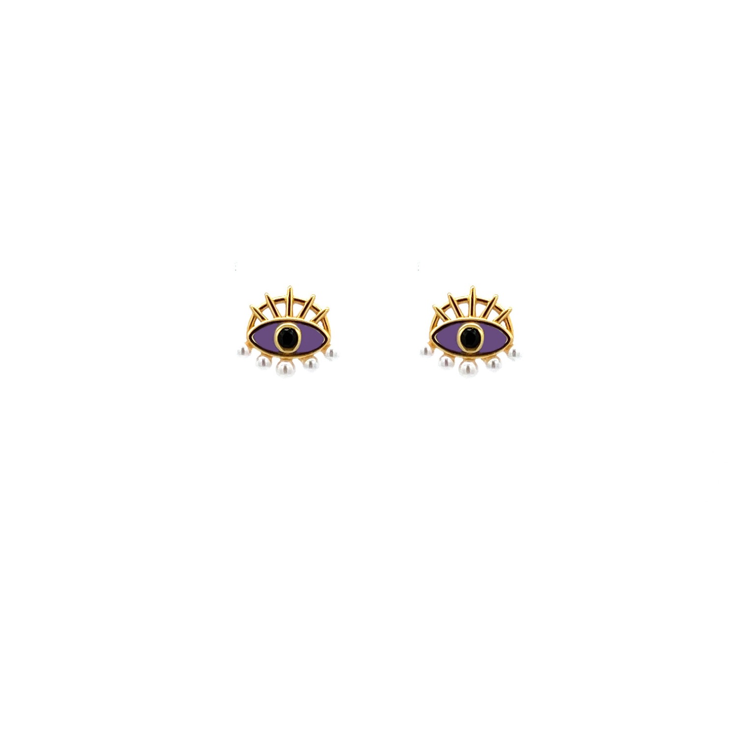 Women’s Freya" Evil Eye & Pearl Earrings - Purple Gosia Orlowska