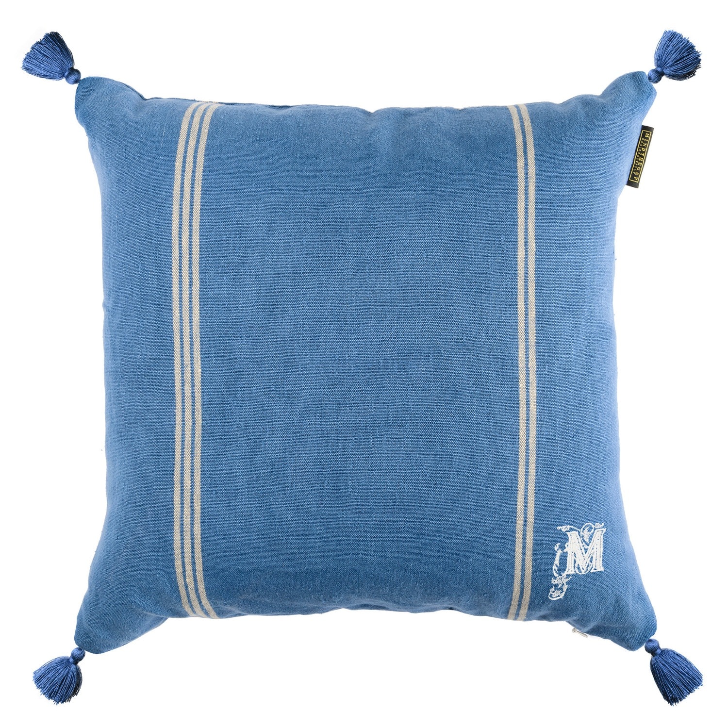 Neutrals / Blue Katalin Stripe Heavy Linen Square Cushion By Mindthegap