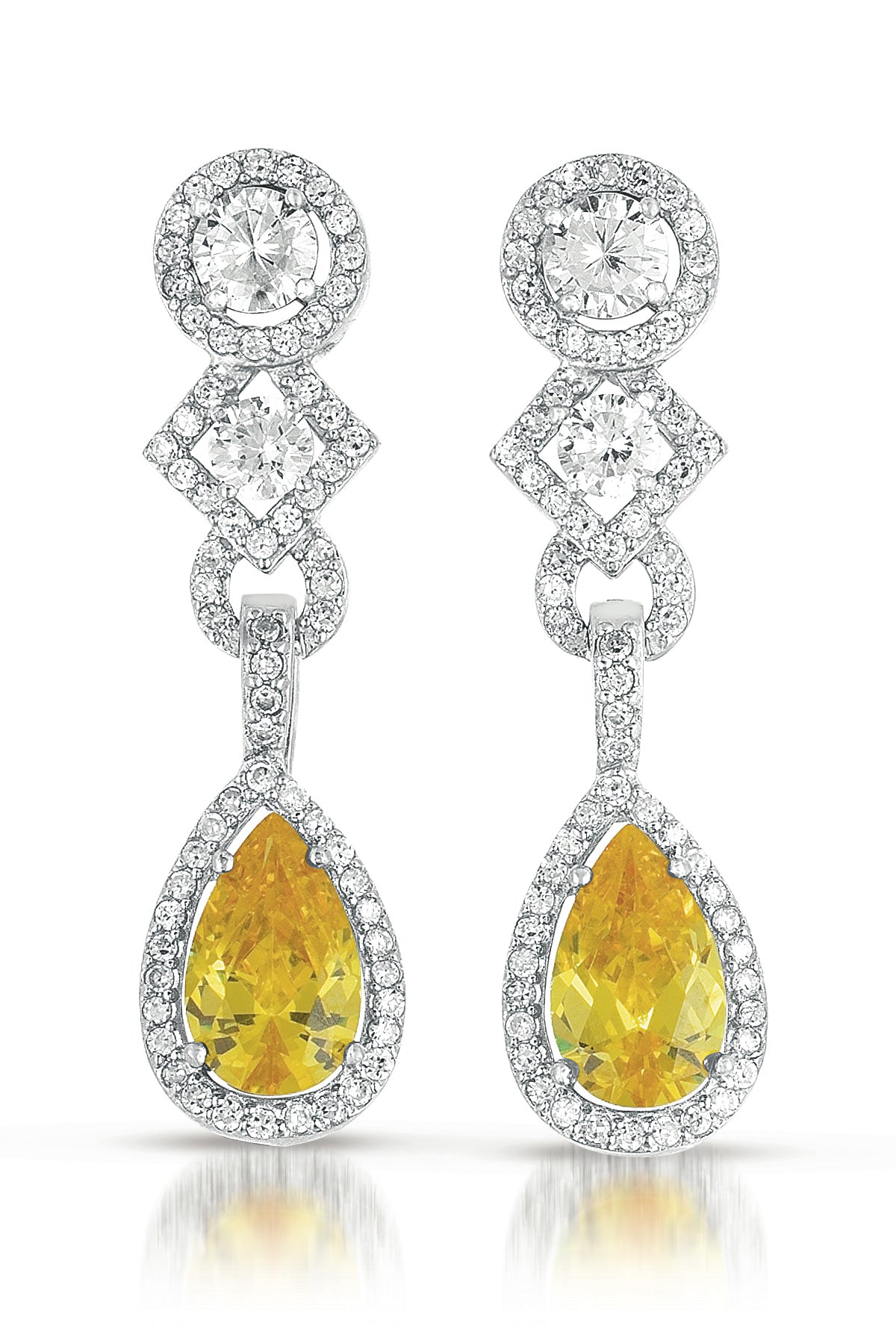 Women’s White / Yellow / Orange Cubic Zirconia Sterling Silver Cubic Zirconia Dangle Earrings Genevive Jewelry