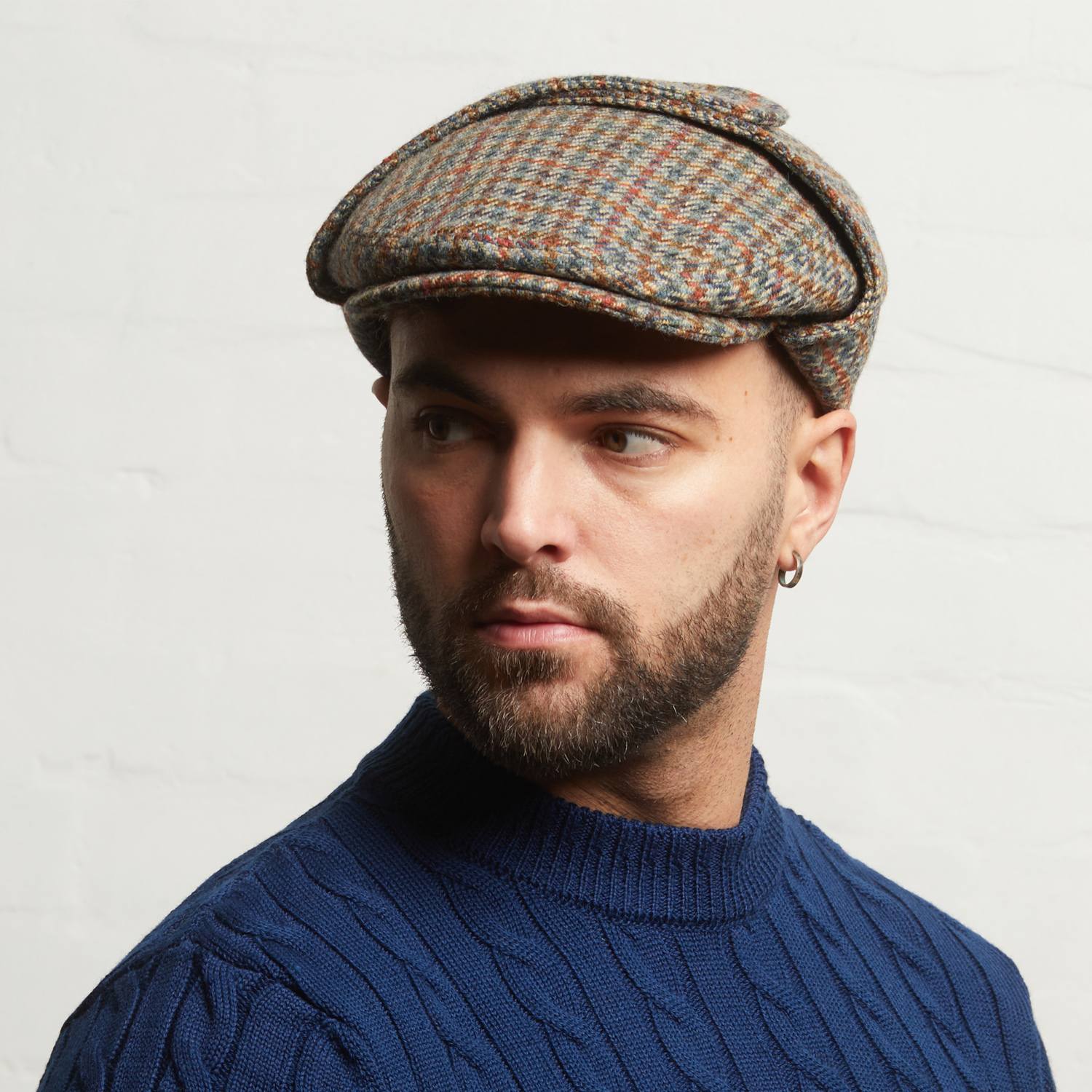 Dasmarca Hats Men's Green Logan Forest Tweed Wool Checks Italian Cap With Earflaps Trapper In Green