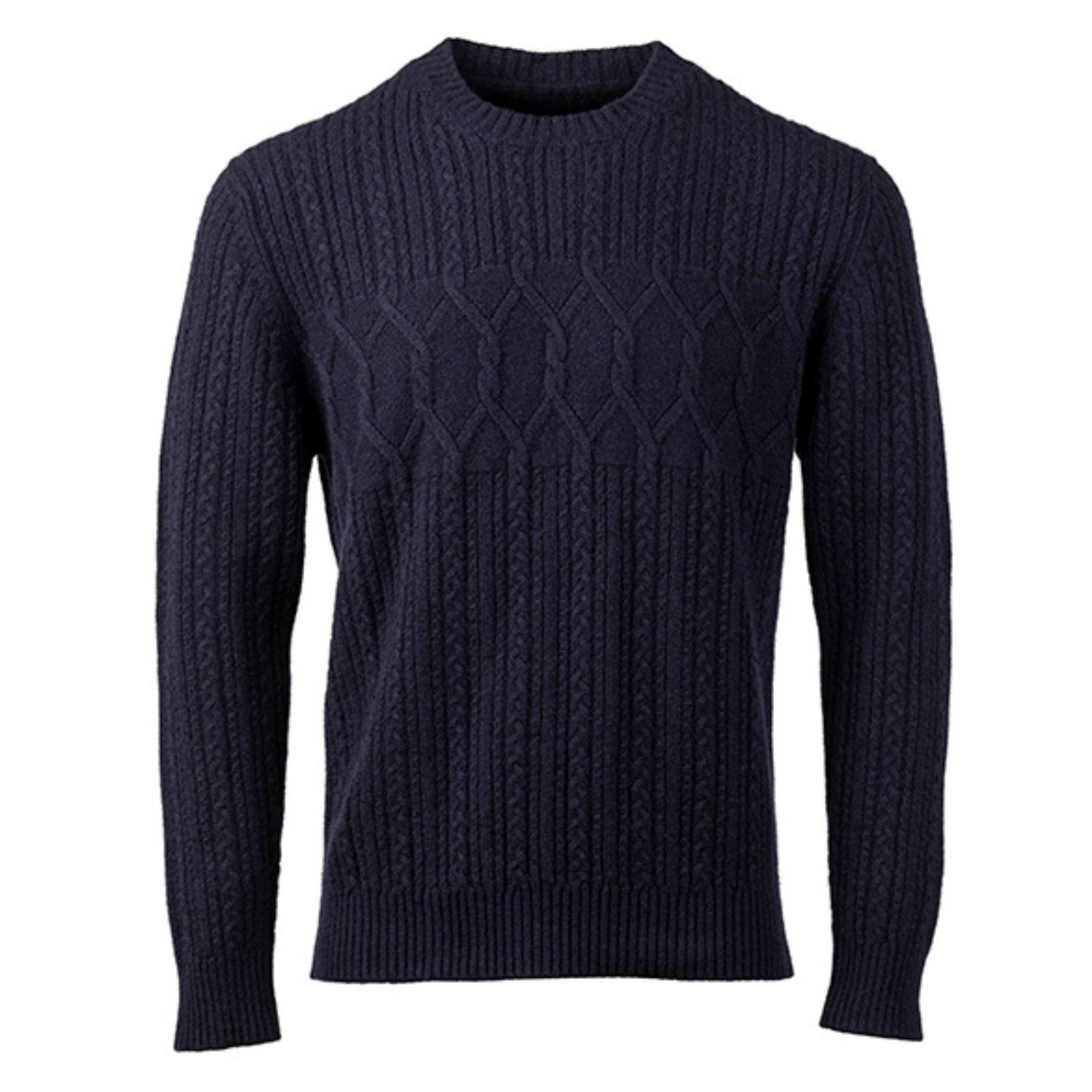 Kinalba Men's Blue Unisex Midnight Mid-weight Fancy Cable Cashmere Crew Neck Sweater In Blue