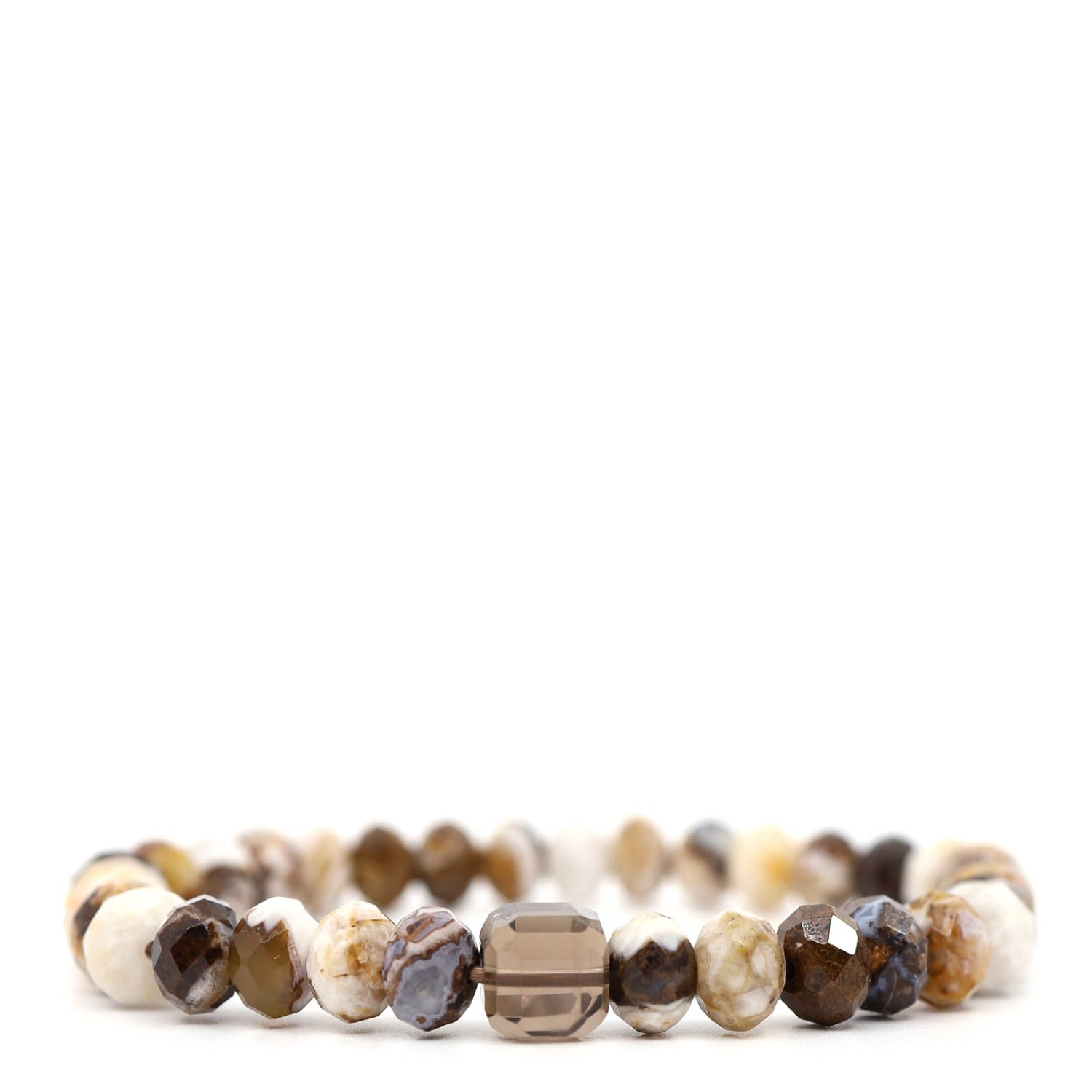 Shar Oke Men's Neutrals / Brown Petrified Wood Opal Jasper & Smoky Quartz Beaded Bracelet In Brown