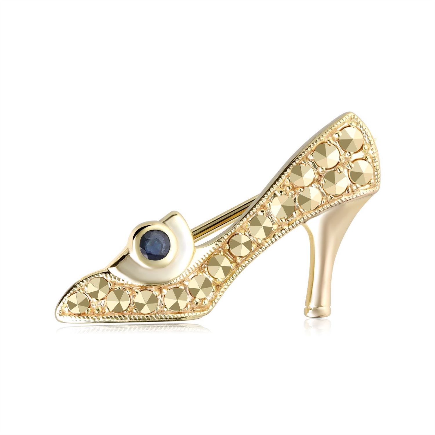 Women’s Gold Sapphire & Marcasite Shoe Brooch Gemondo