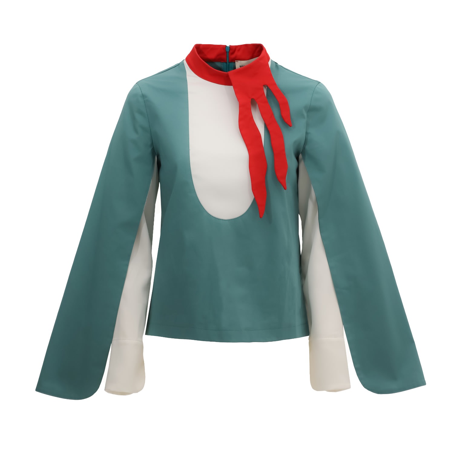 Julia Allert Women's Green Designer Blouse With Contrast Sleeves Turquoise In Green