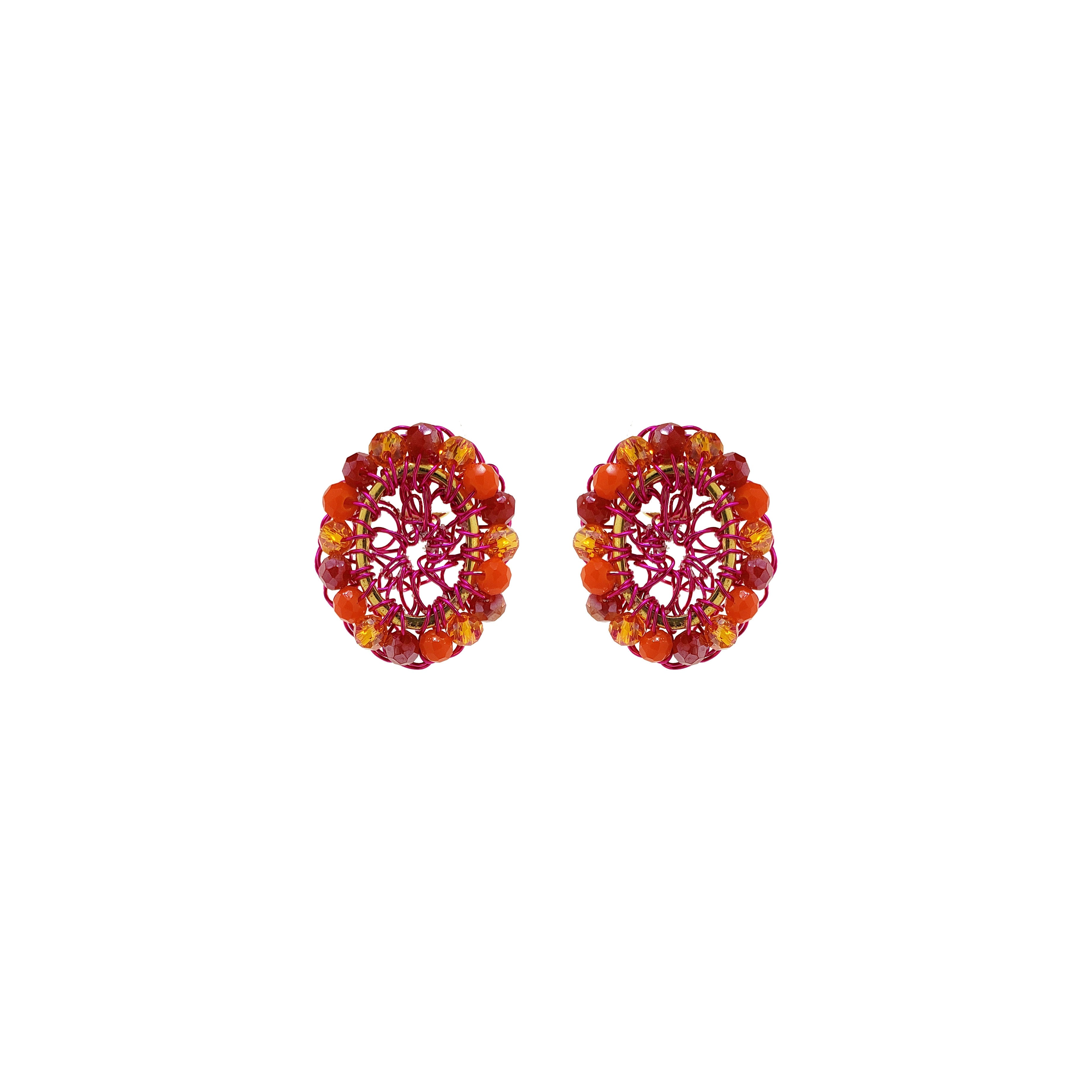 Lavish By Tricia Milaneze Women's Gold / Pink / Purple Neon Fuchsia Minerva Mini Posts Handmade Earrings