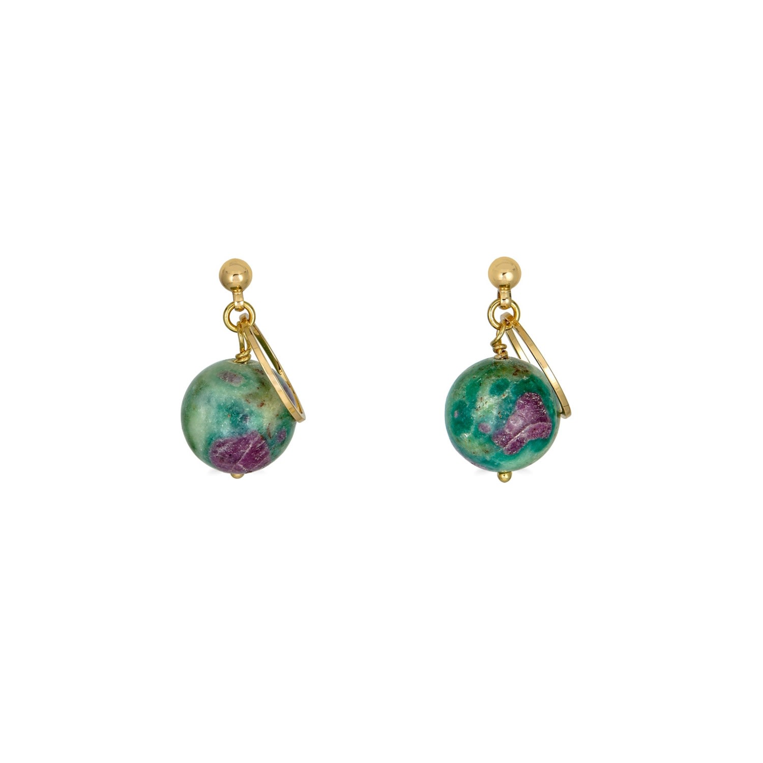 Women’s Green / Gold Mini Globe Earrings - Ruby Fuchsite Rodela