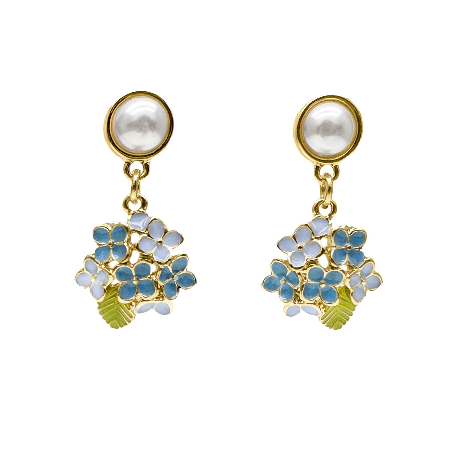 Women’s Blue Flower Dangle With Pearls Stud Earrings Farra