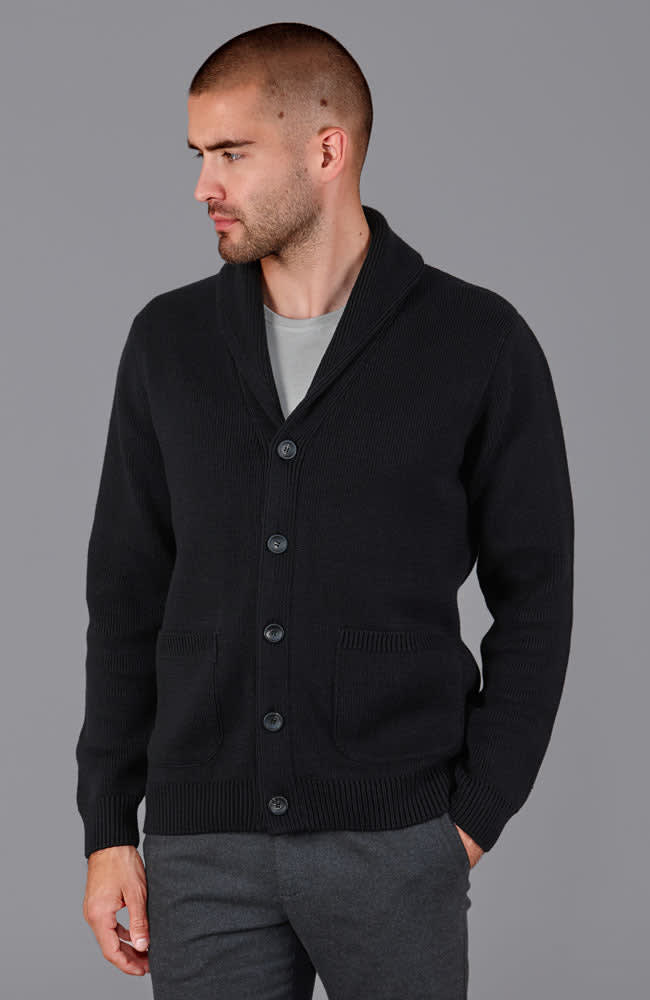 Shawl Collar Black Dress Sweater Mens Mens Midweight Cotton Shawl Collar  Sebastian Cardigan Black By Paul James Knitwear