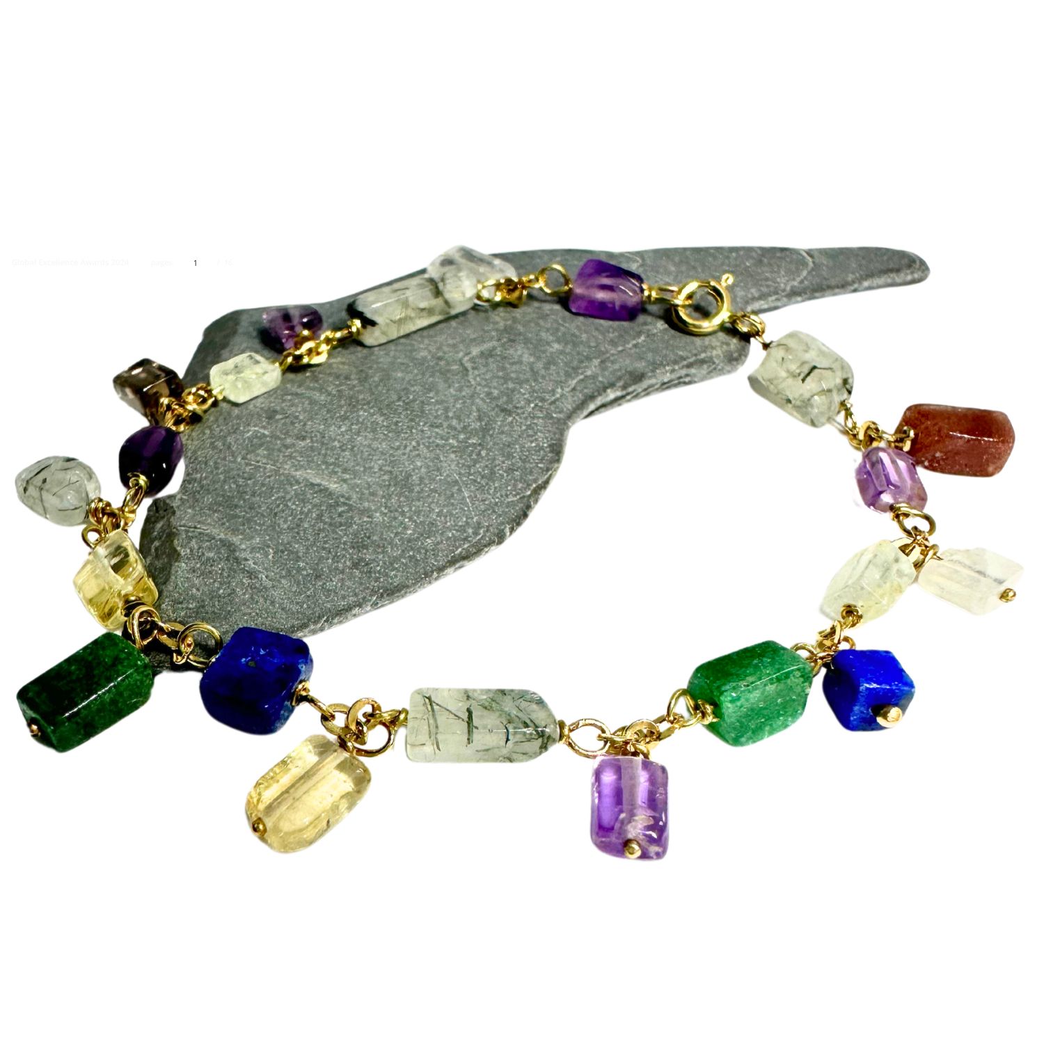 Tg-jewellery By Tamara Gervasio Women's Multicolour Dangle Gemstones Bracelet In Yellow Gold One Of A Kind
