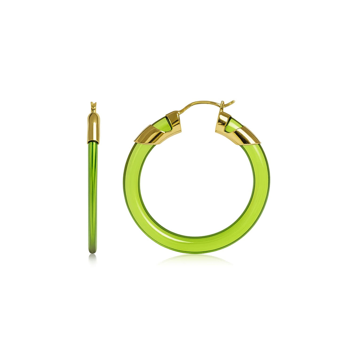 Gold & Honey Women's Gold / Green Peridot Classic Flat Lucite Birthstone Hoop Earrings In Multi