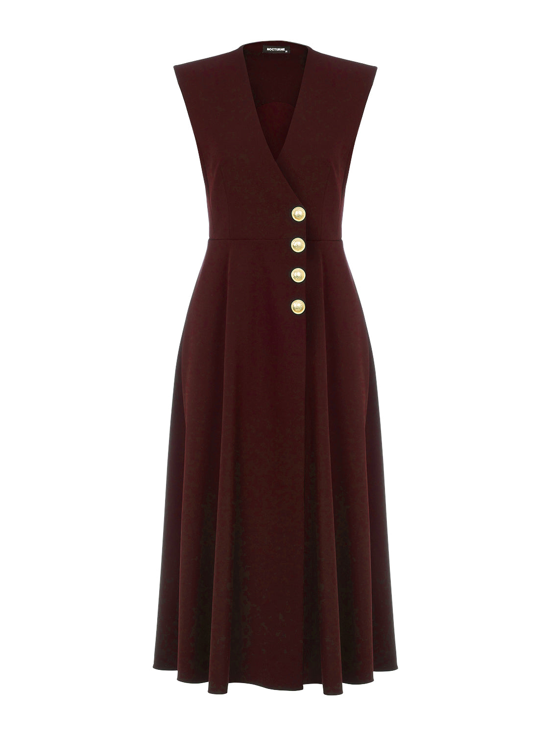 Nocturne Women's Red Double-breasted Shoulder Pad Midi Dress In Brown