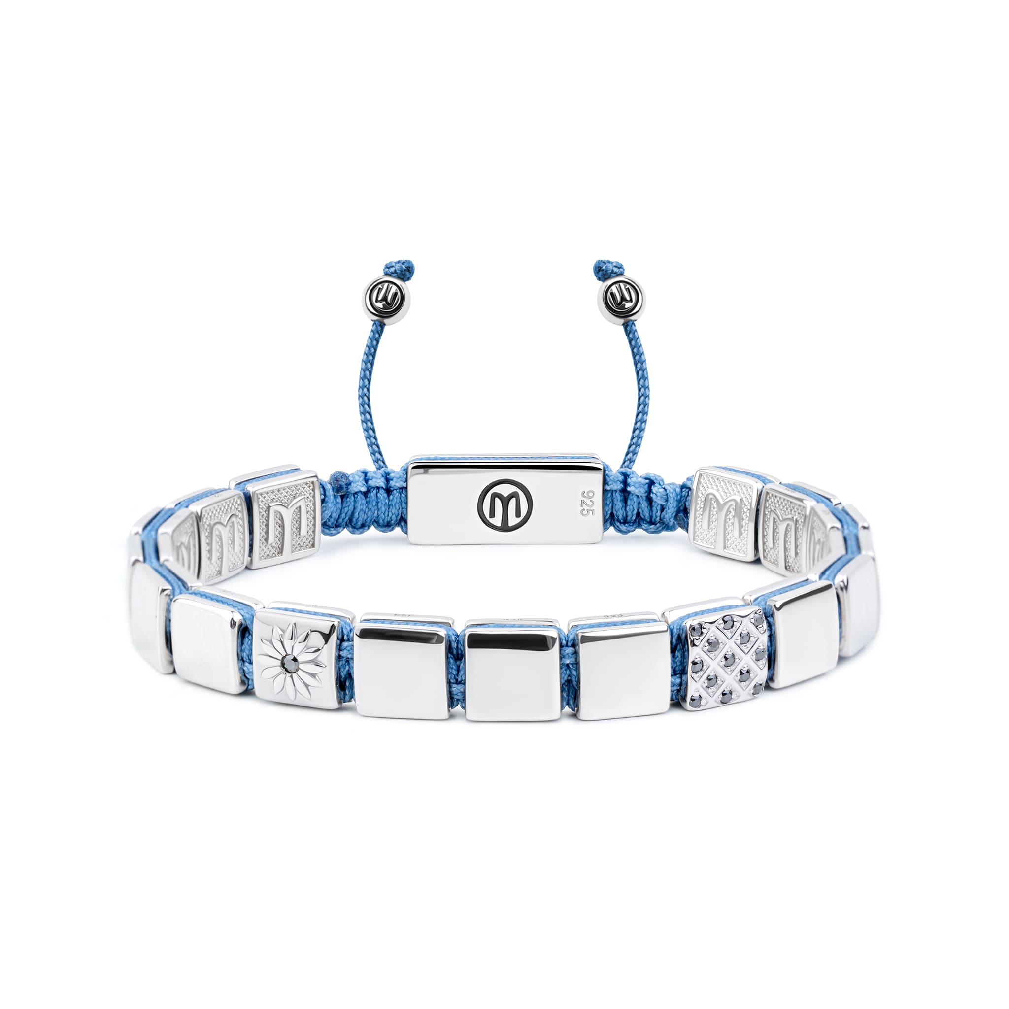 Mahigan Women's Blue / Silver Silver Macrame Bracelet With Black Moissanite & Sky Blue String