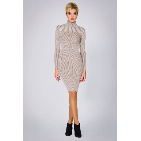 Rumour London Cleo Oatmeal Two-tone Ribbed Knit Dress In Knit