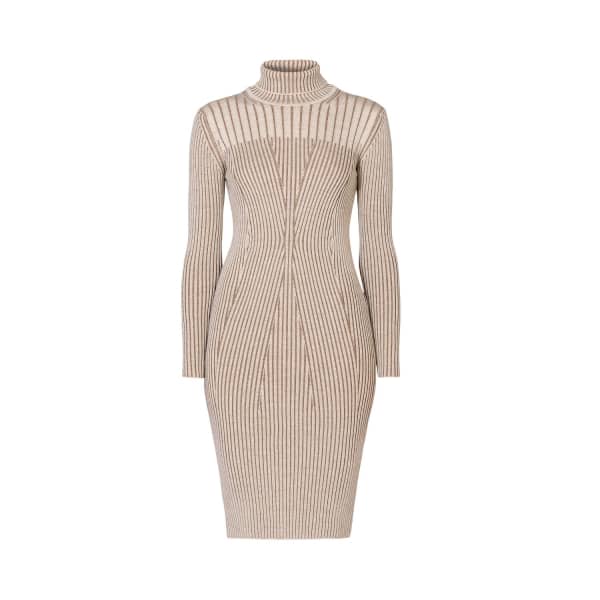 Rumour London Cleo Oatmeal Two-tone Ribbed Knit Dress In Knit