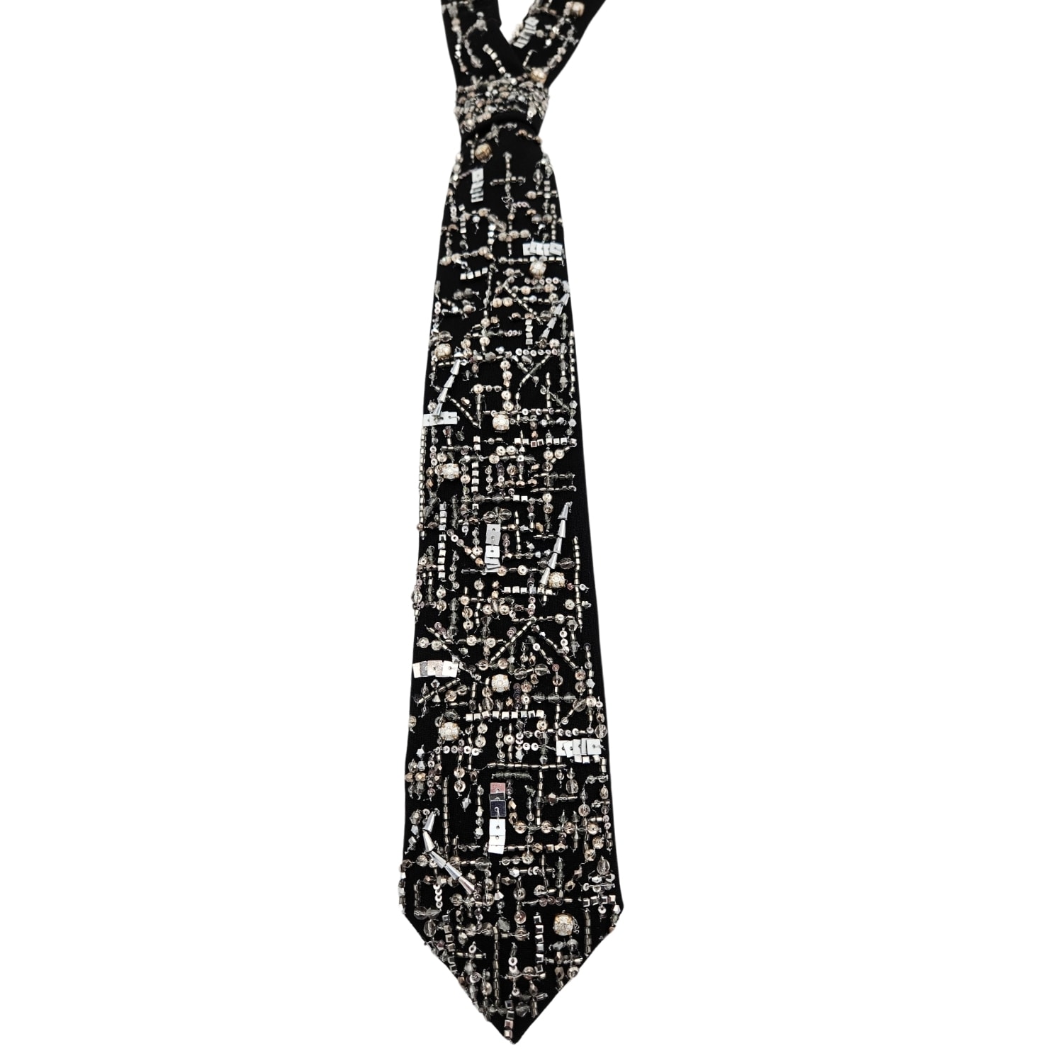 Women's Black / Silver Scattered Crystal Necktie | Large | Nandanie