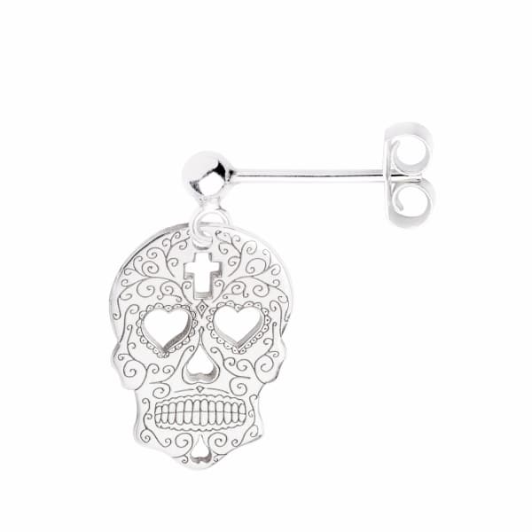 Cartergore Silver Sugar Skull With Heart Eyes Single Short Drop Earring In Drop