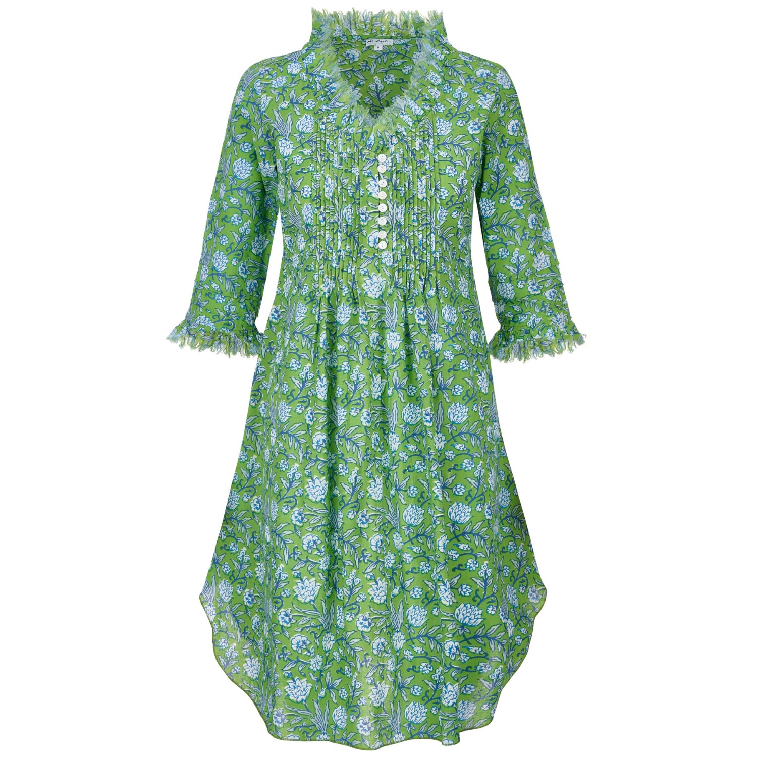 At Last... Women's Annabel Cotton Tunic In Green With White & Blue Flower