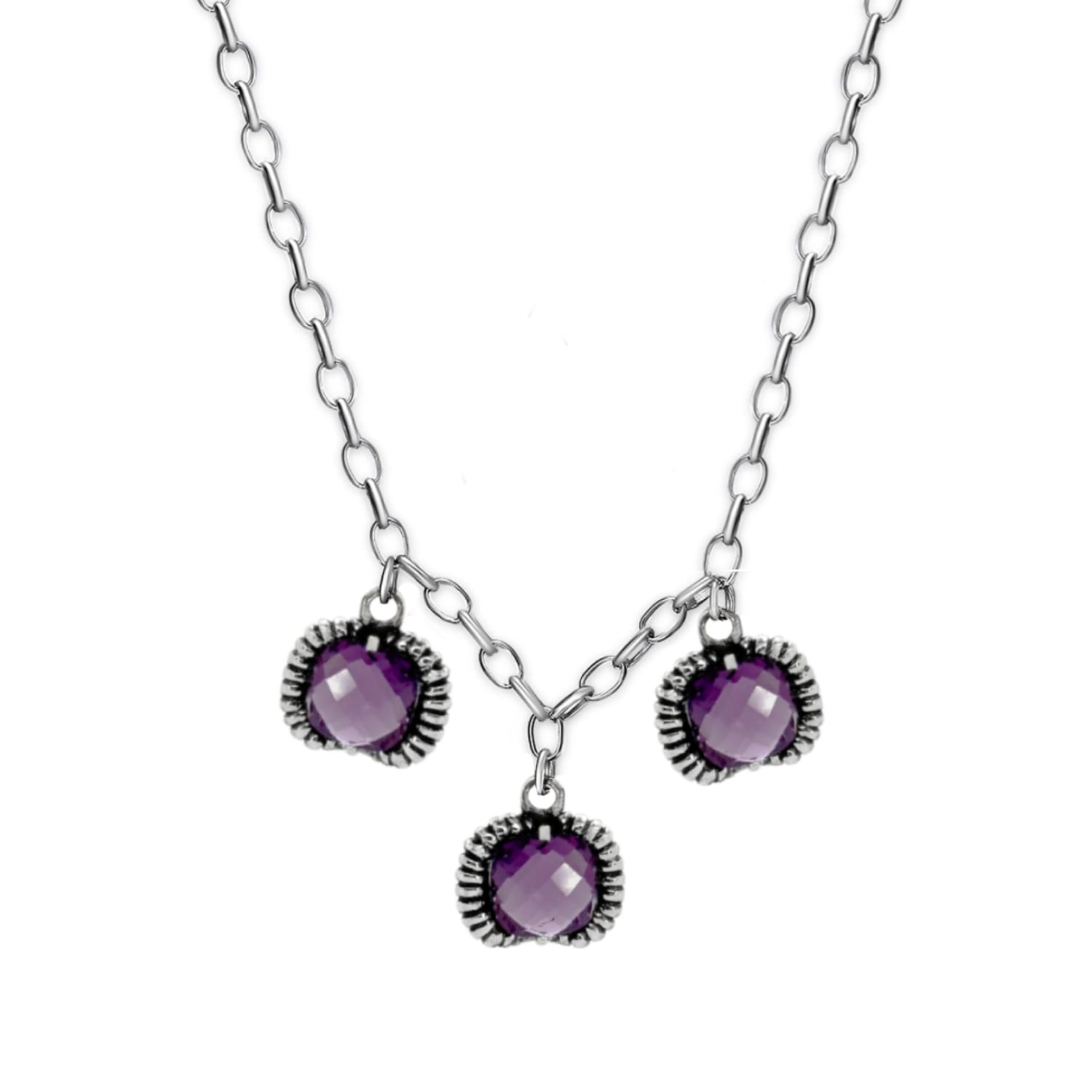 Unaloe Women's Pink / Purple Fantasy Necklace Silver– Timeless Elegance With Three Purple Crystal