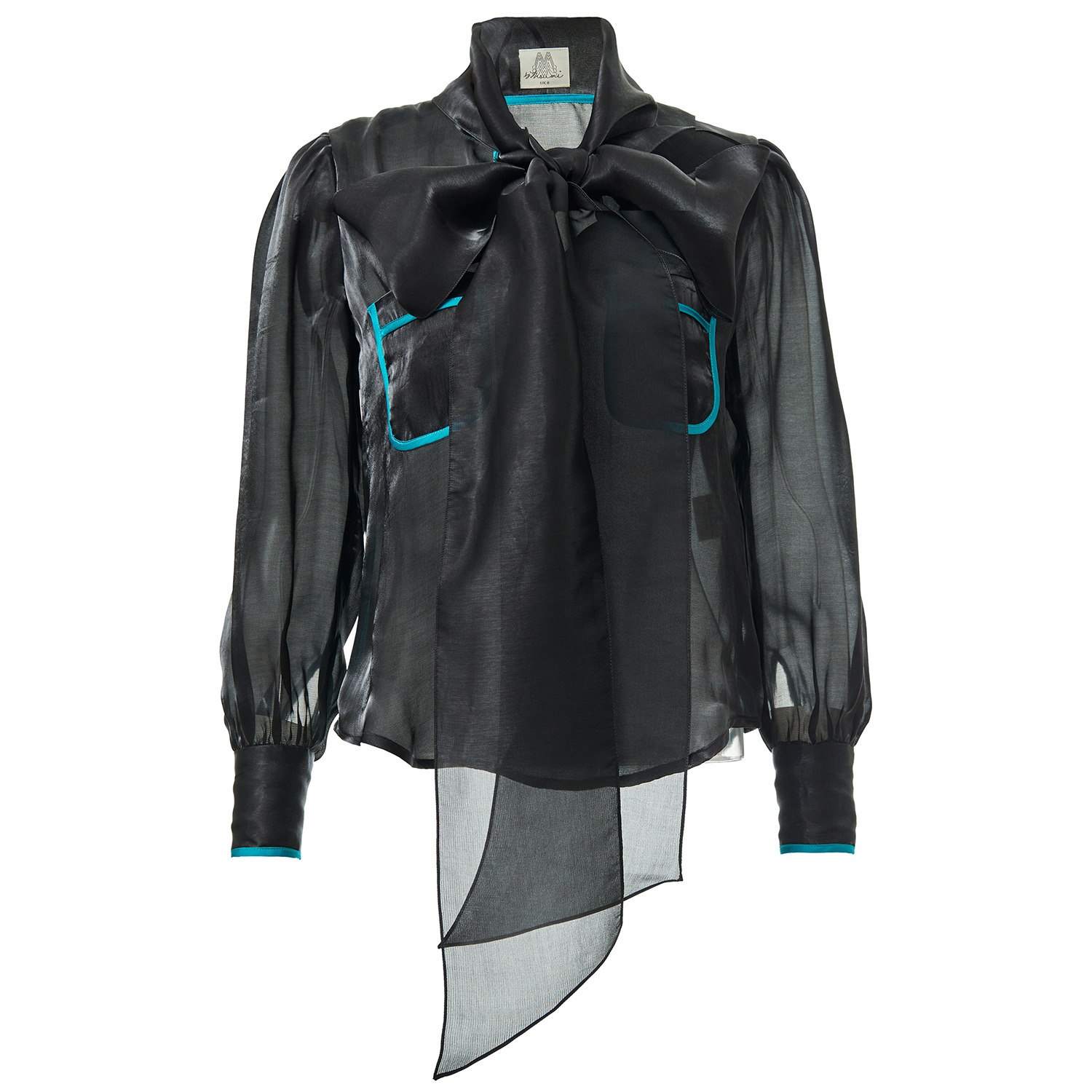 By Moumi Women's Green / Black Bow Blouse Black Liquid Organdie In Green/black