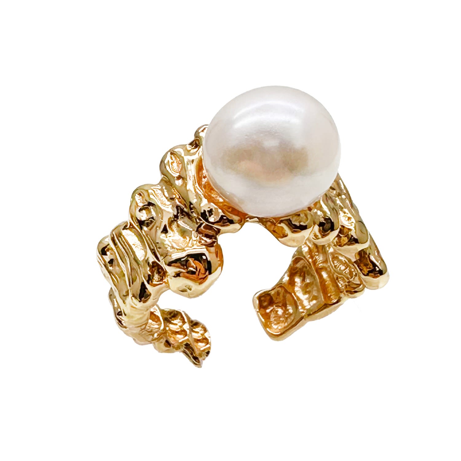 Women’s Timeless Gold Plated Sterling Silver With Pearls Open Ring Ms. Donna