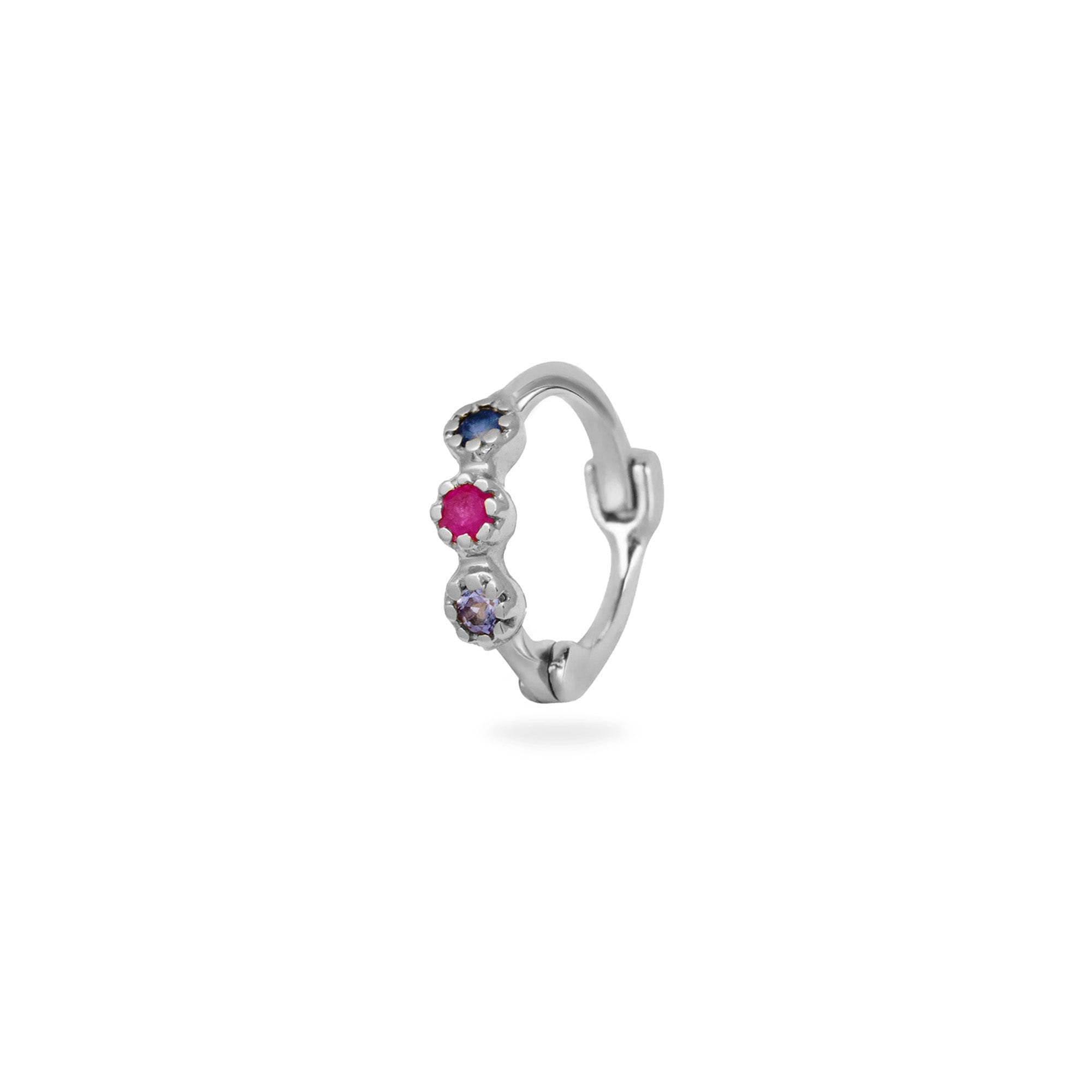 Zohreh Women's Blue / Pink / Silver Mini Sapphire, Ruby & Tanzanite Trilogy Huggie Hoop Earring Sterling Si In Metallic
