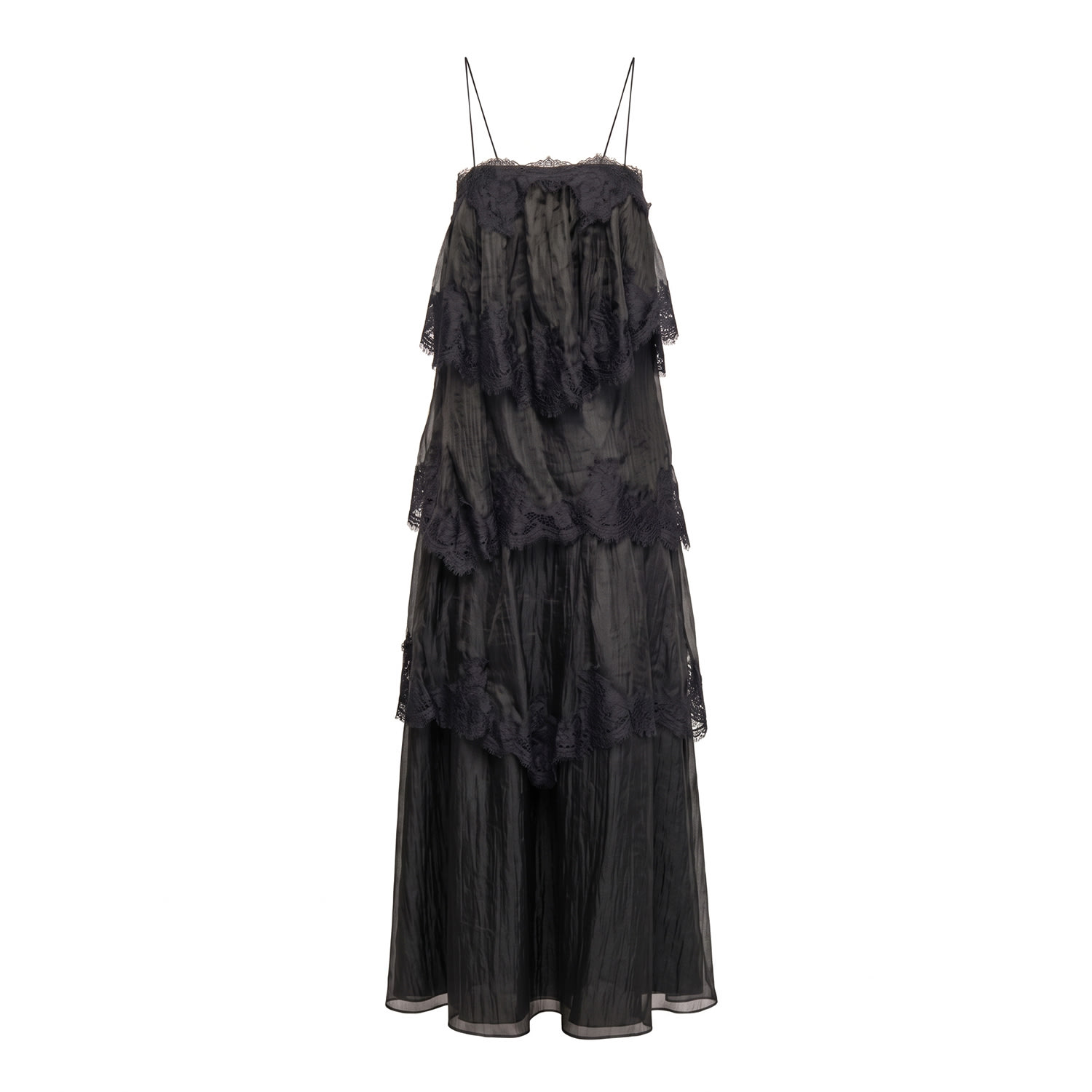 Tantra Spain Sl Women's Lace And Ruffle Maxi Dress With Straps Black