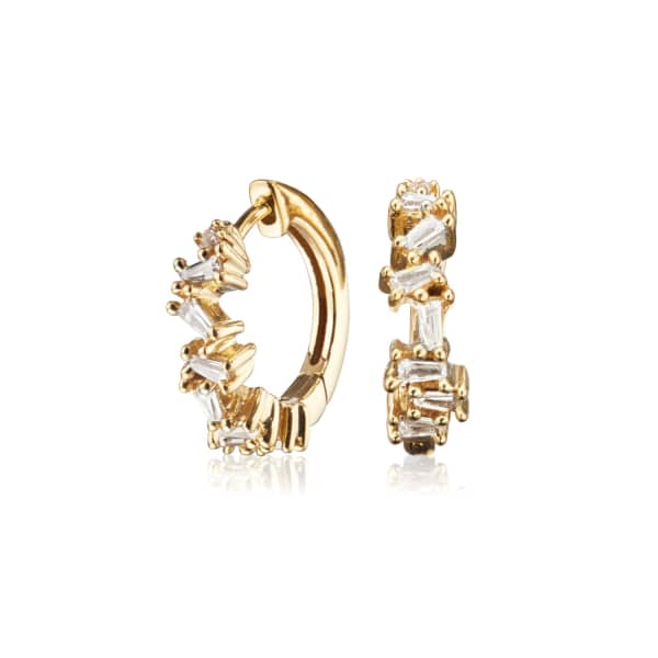 Lily & Roo Small Gold Jagged Diamond Style Huggie Hoop Earrings In Hoop