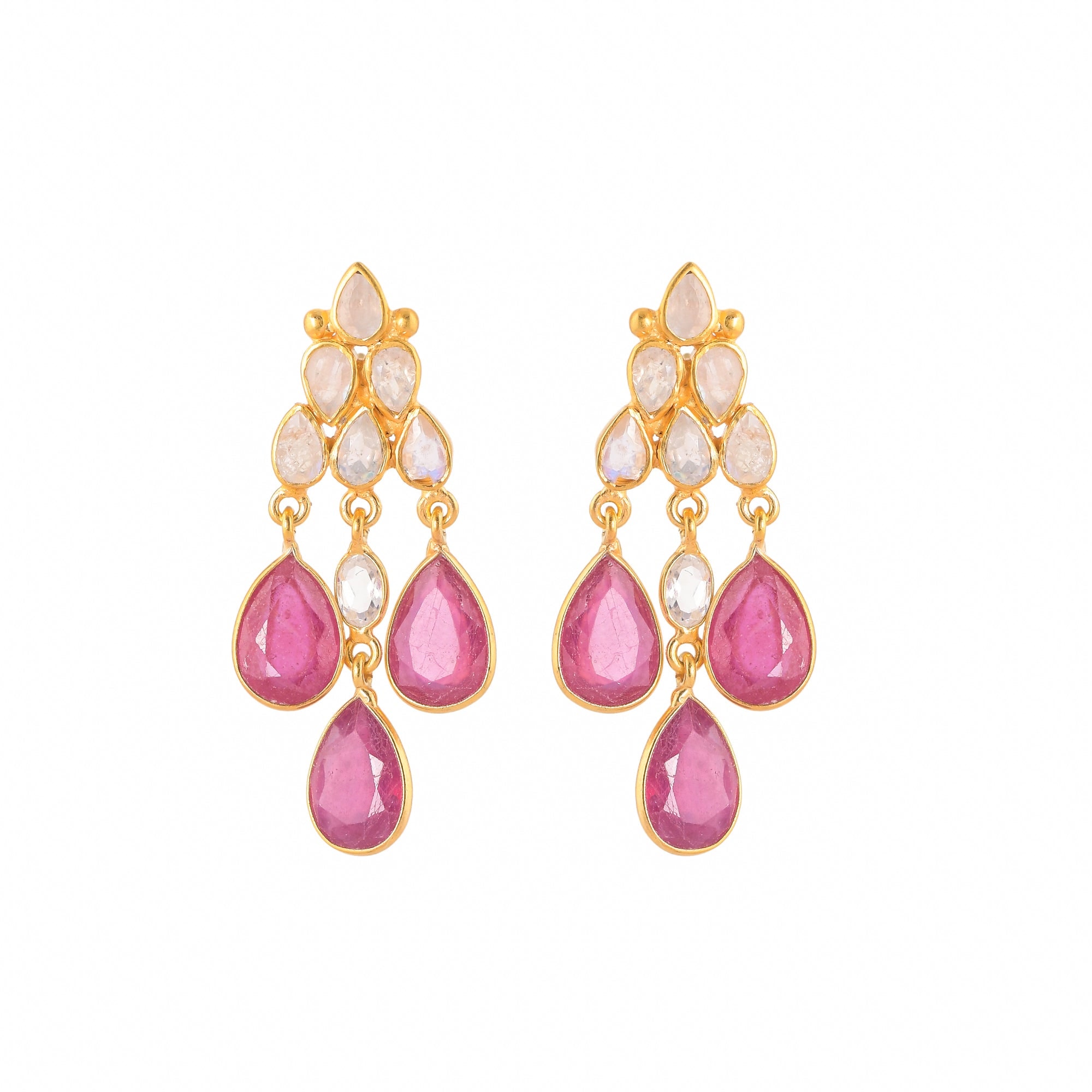 Opium Jewels Women's Pink / Purple / White Rani Cocktail Drops - Rainbow Moonstone & Rubies
