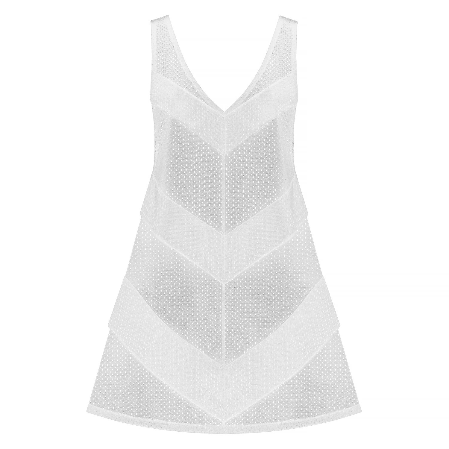 Kim Foley Women's White Chevron Beach Cover-up Athletic Mesh Dress In White
