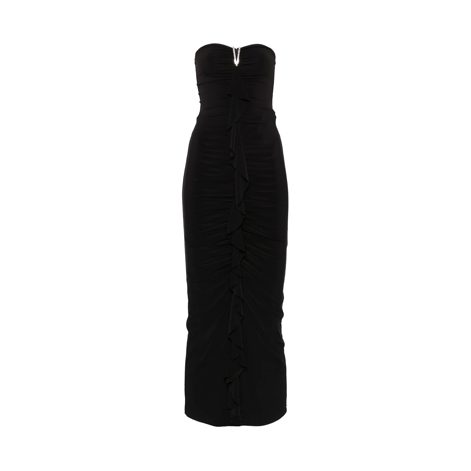 Nissa Women's Ruffled Ruched Jersey Midi Dress Black In Black