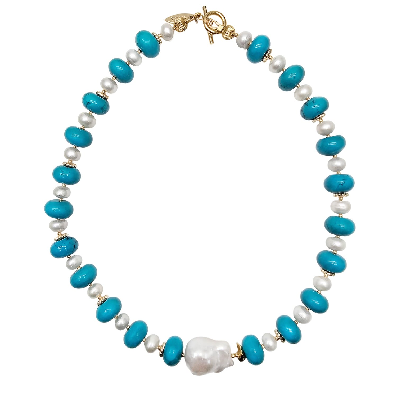 Farra Women's Green Rondelle Turquoise With Freshwater Baroque Pearls Necklace