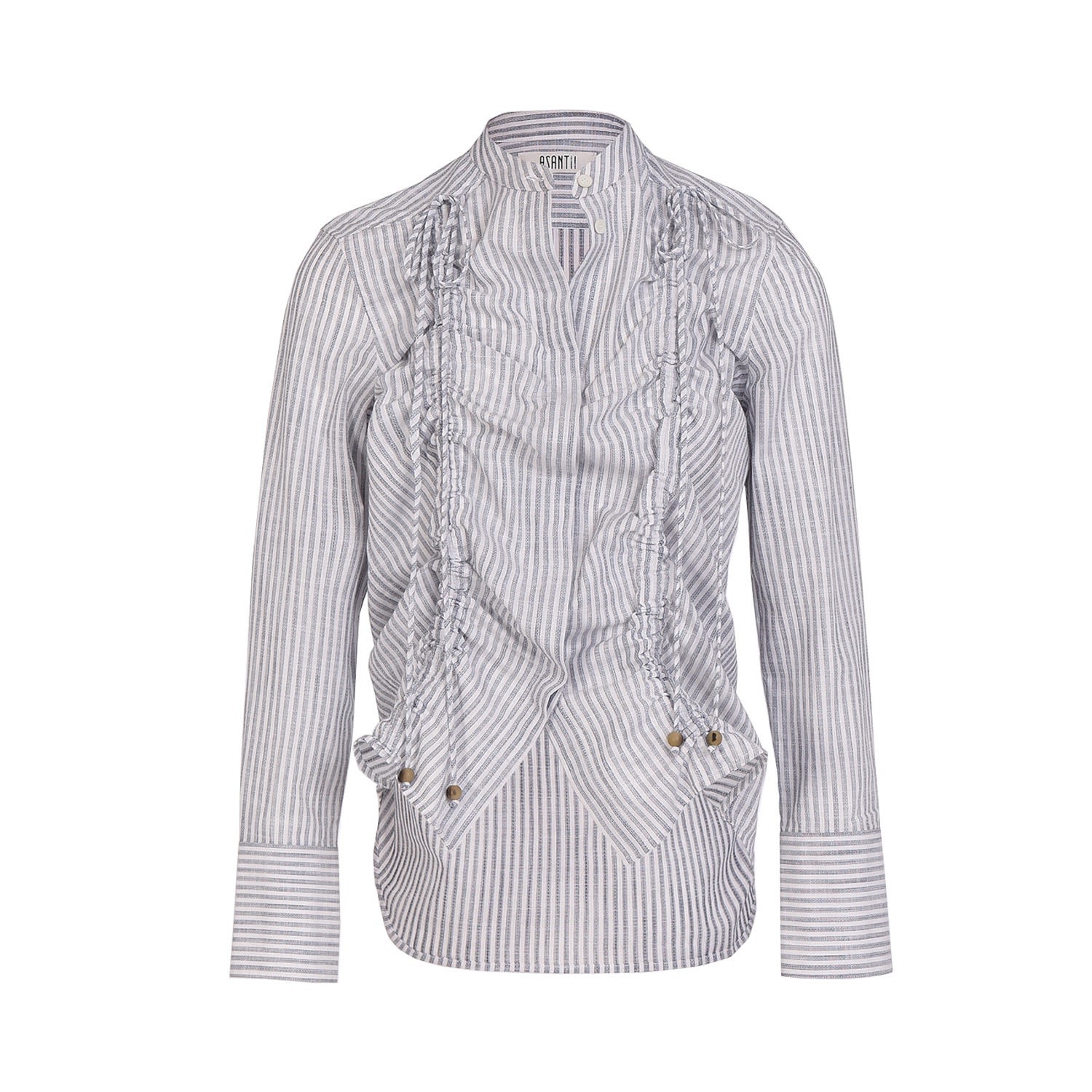 Women’s Grey Ehwuraba Drawstring Fitted Shirt - Stripe Small Asantii