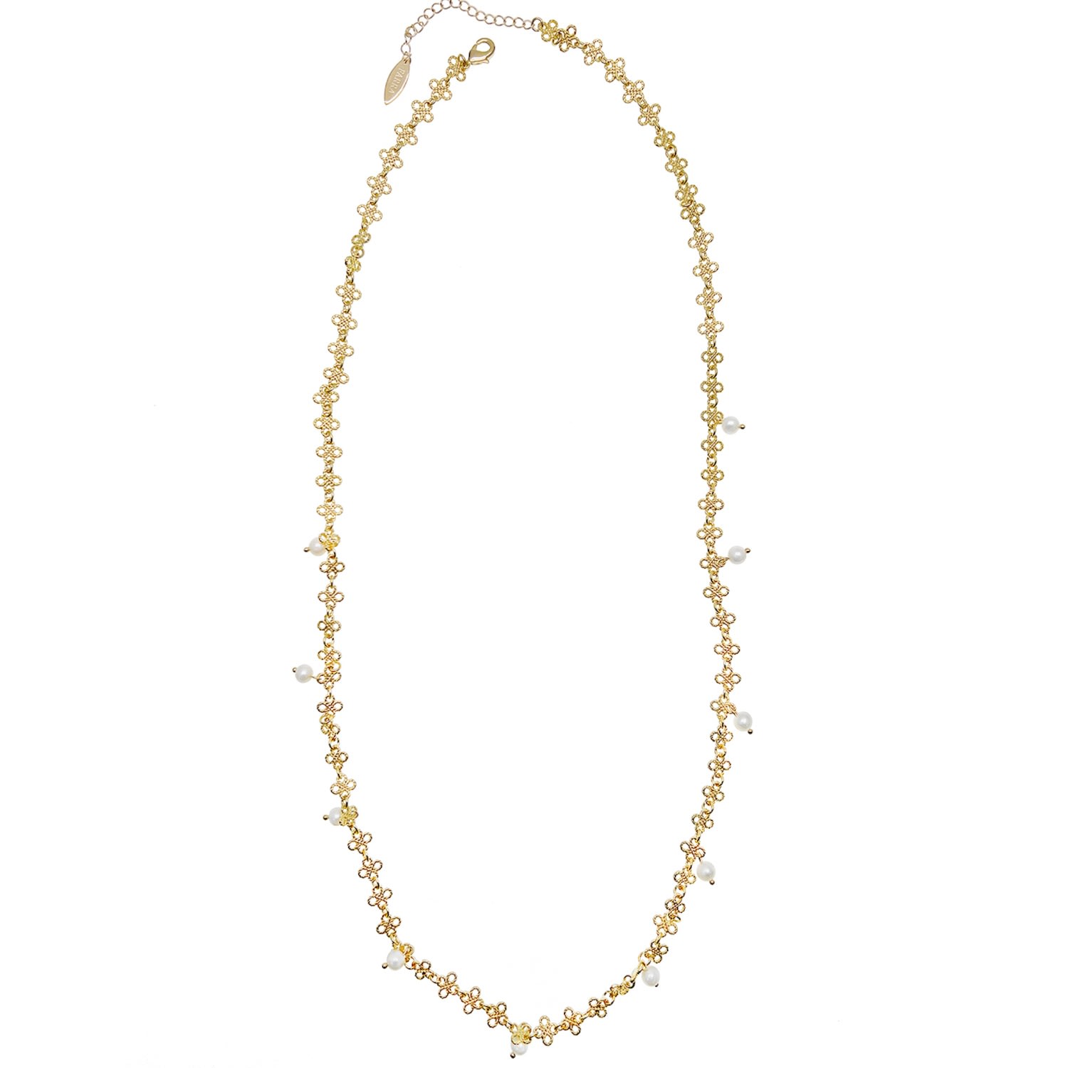 Farra Women's Green Chain With Pearls Delicacy Necklace In Green