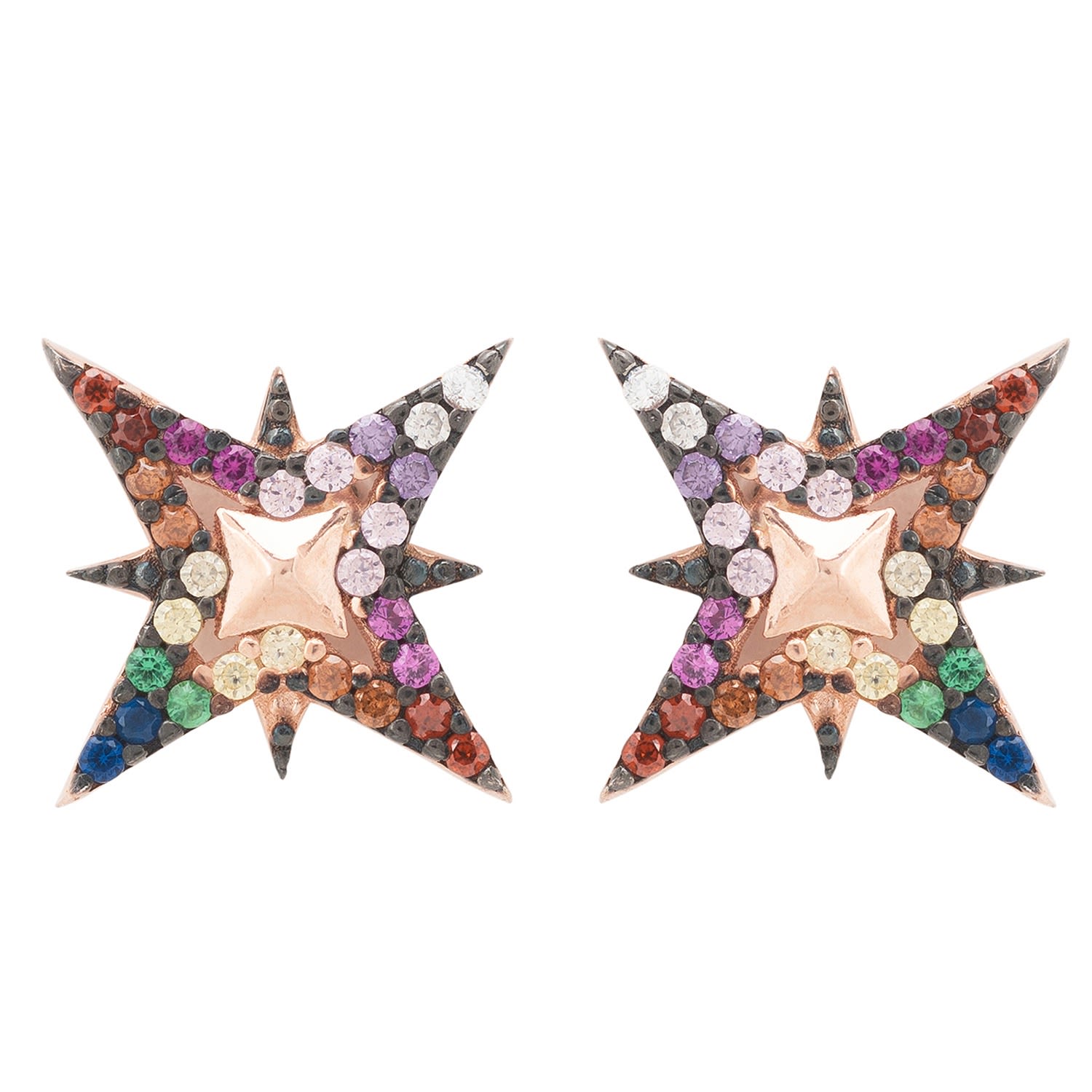 Women’s Rose Gold North Star Rainbow Stud Earrings Rosegold Latelita