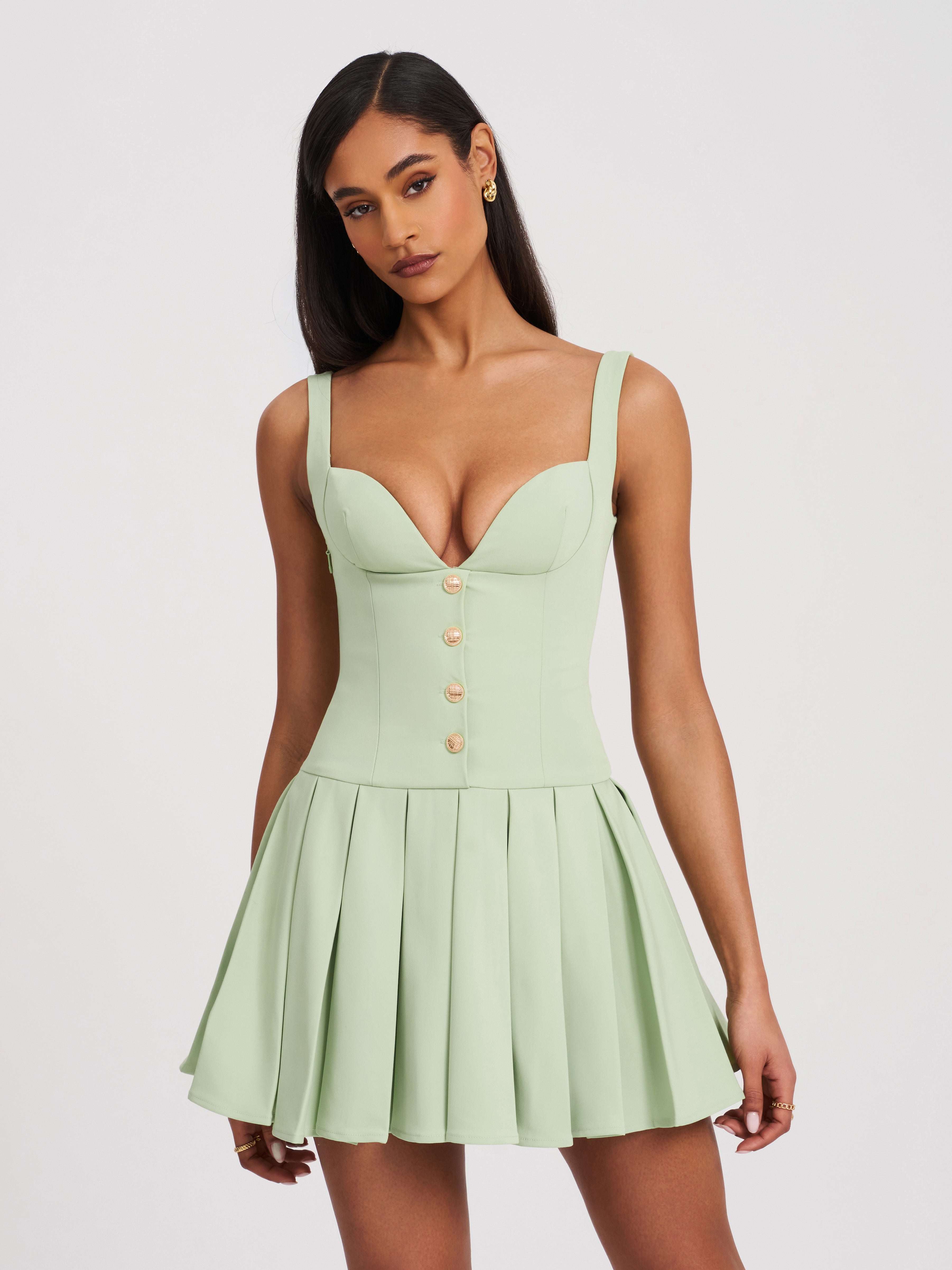 Tala Pistachio Green Sleeveless Pleated Preppy Mini Dress | Miss Circle New  York | Wolf & Badger