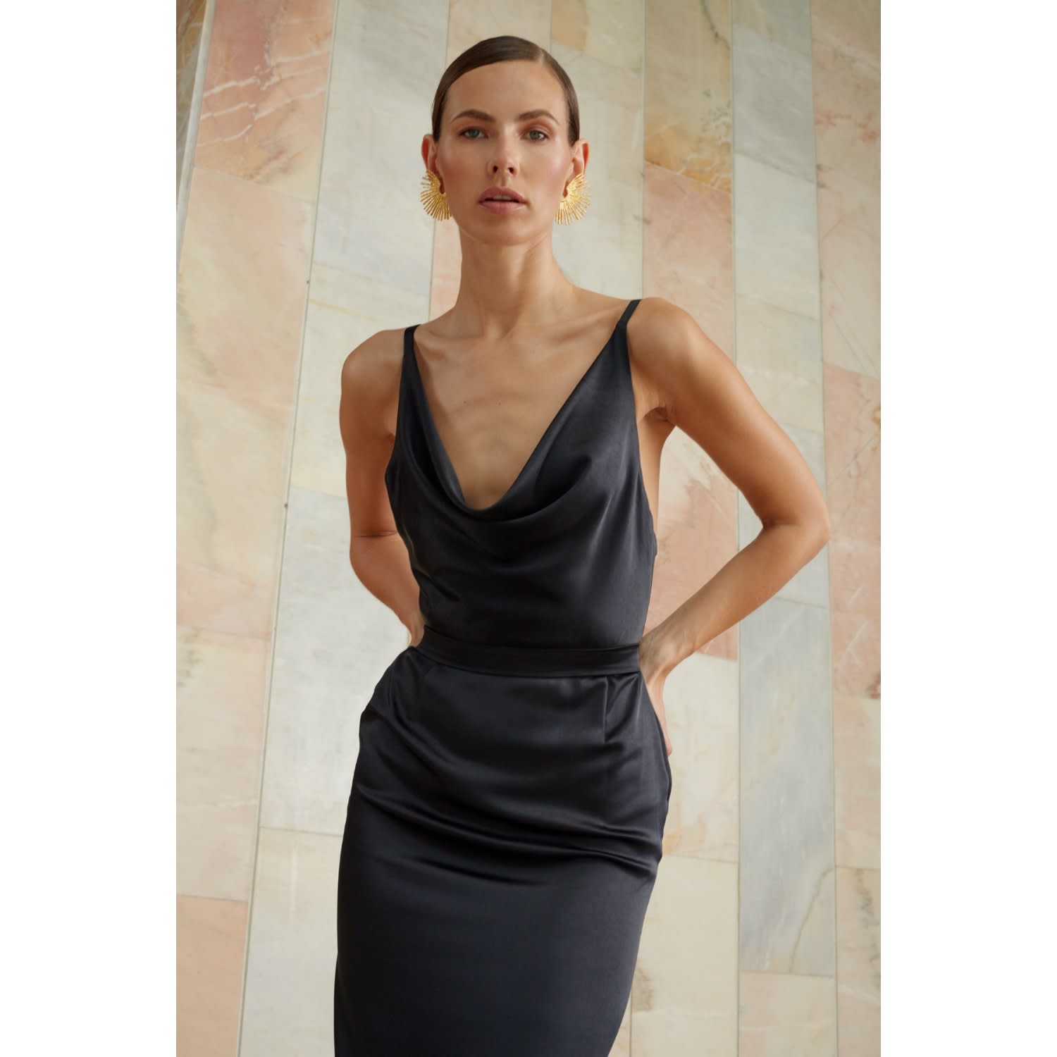 Odelia Black Satin Dress