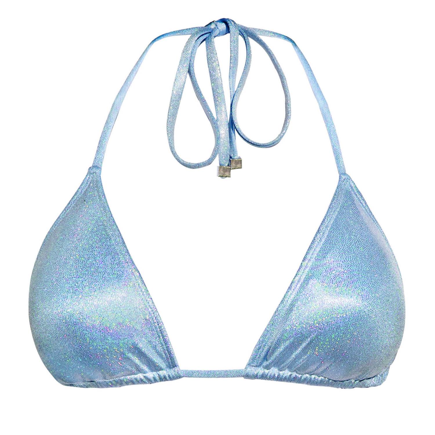 Women's Nova Triangle Bikini Top - Glitter Blue | Small | Enez Swim
