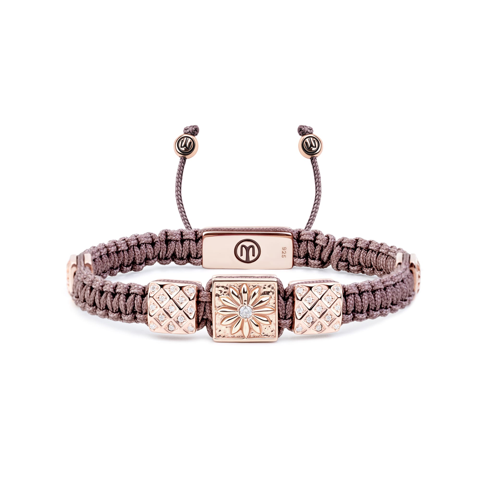 Mahigan Women's Triple Macrame Bracelet In Rose Gold - White Moissanites & Mauve String