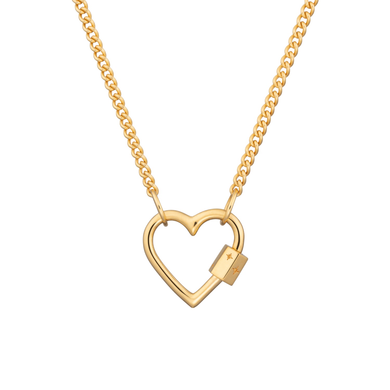 Lock Charm on Gold-Filled Paperclip Necklace with Heart Carabiner