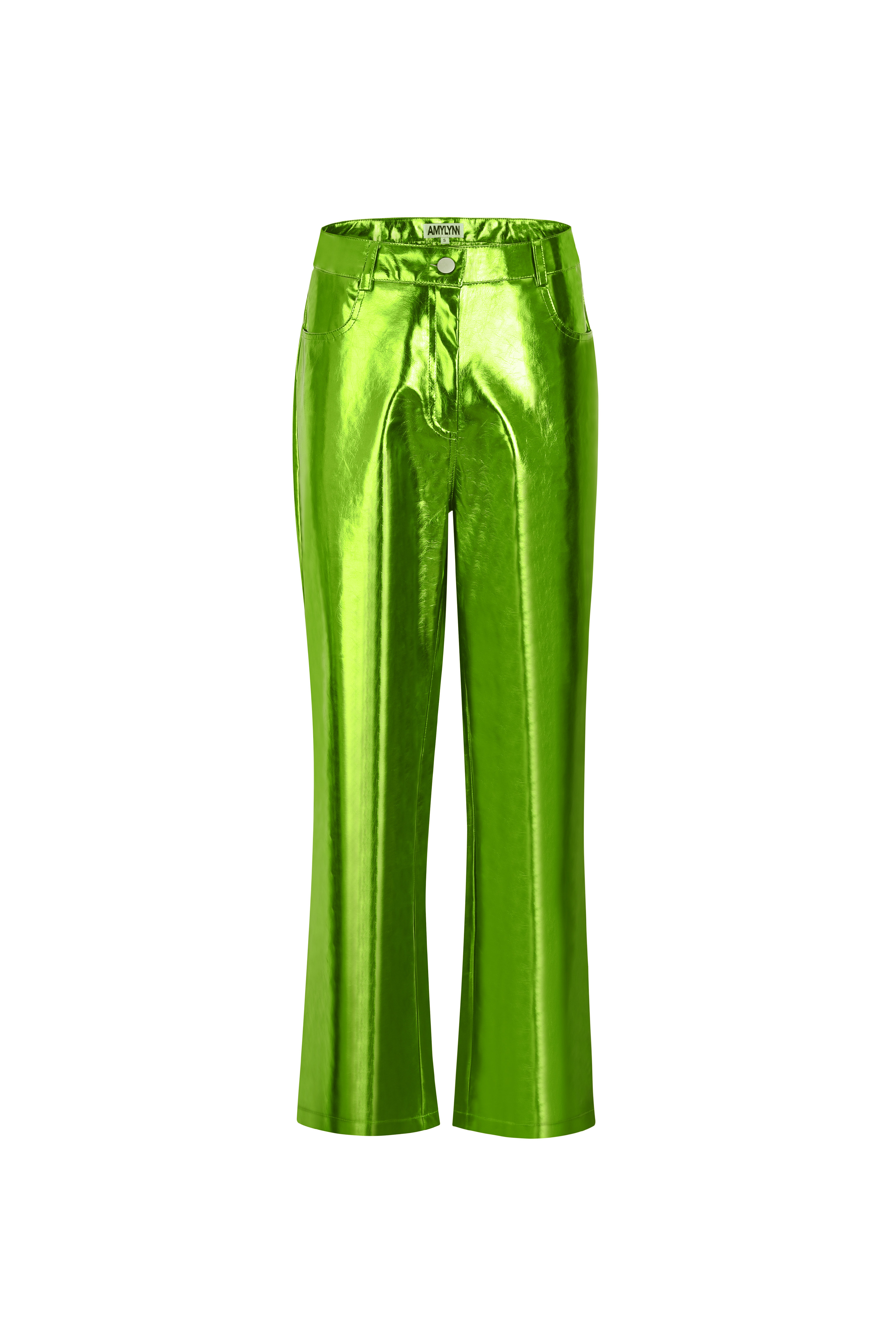 Amy Lynn Women's Lupe Green Metallic Vegan Leather Trousers