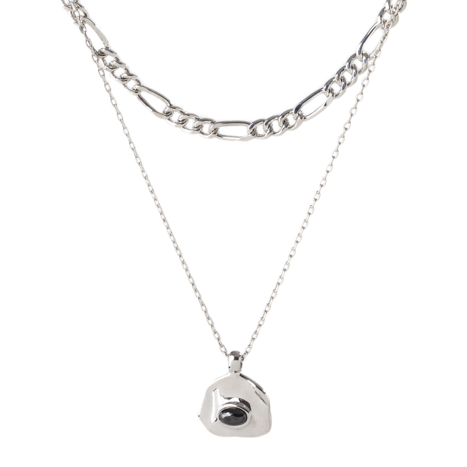 Classicharms Women's Black / Silver Aria Silver Gemstone Pendant Necklace Layer Set-noir Black