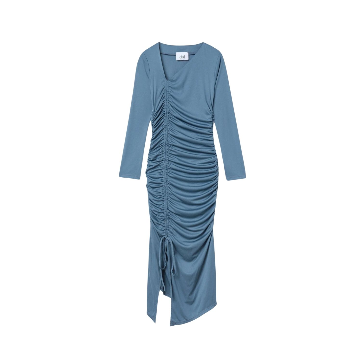 Dal The Label Women's Ruched Asymmetric Midi Dres Blue Gray In Blue
