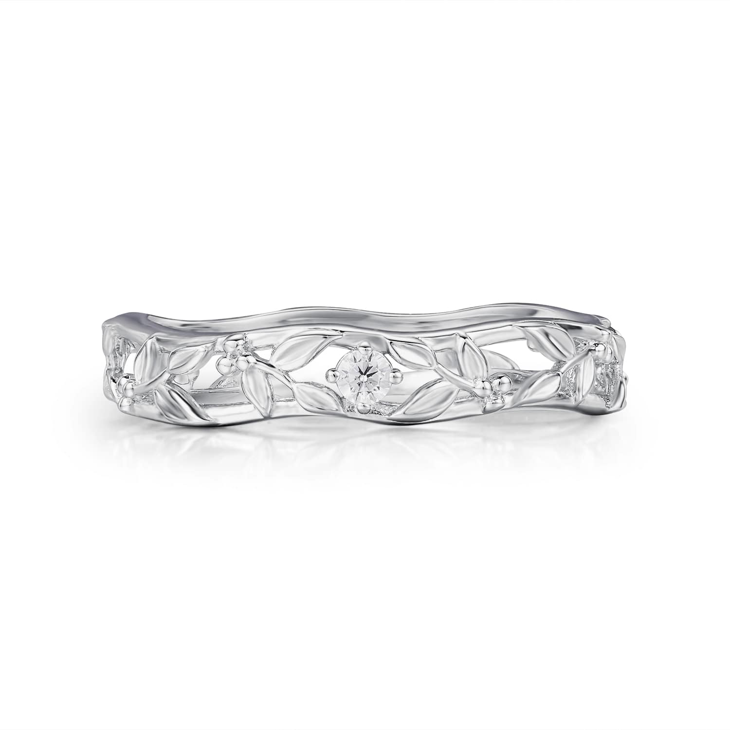 Women’s Silver Floral Tapestry Eternity Band White Gold Vermeil - Female Azura Jewelry New York