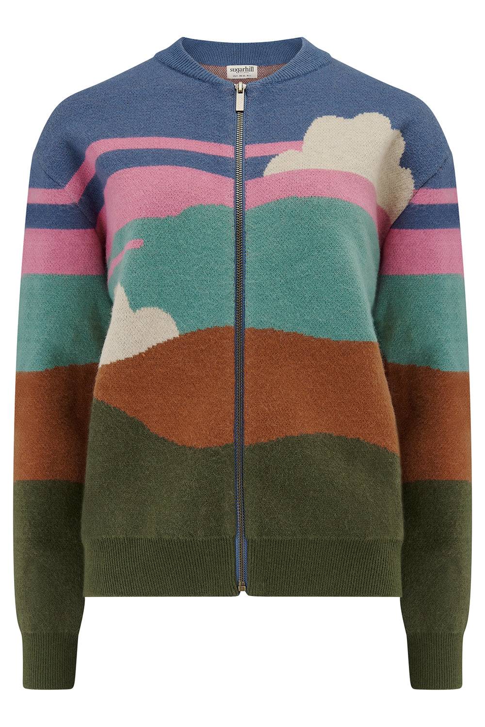 Sugarhill Brighton Women's Solana Knitted Bomber Multi, Cloudy Hills In Multi