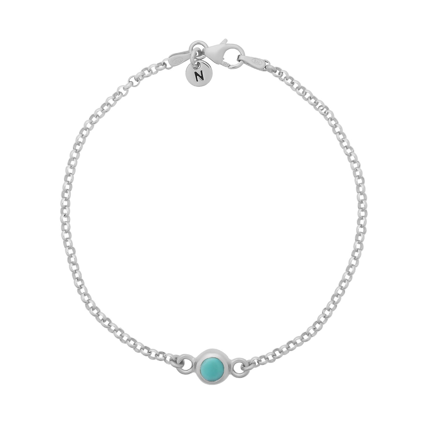 Nellou Jewellery Women's Blue Turquoise Birthstone Gem Dot Bracelet Sterling Silver - December