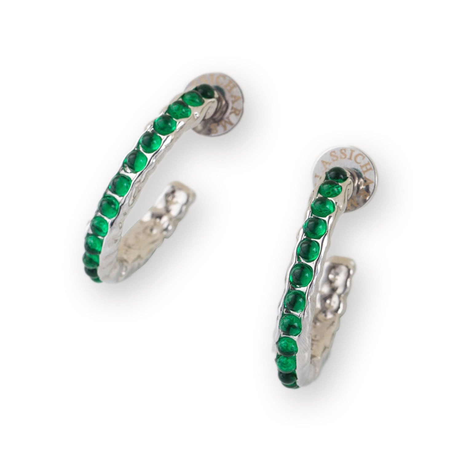 Classicharms Women's Green / Silver Serena Silver Molten Emerald Gemstone Hoop Earrings