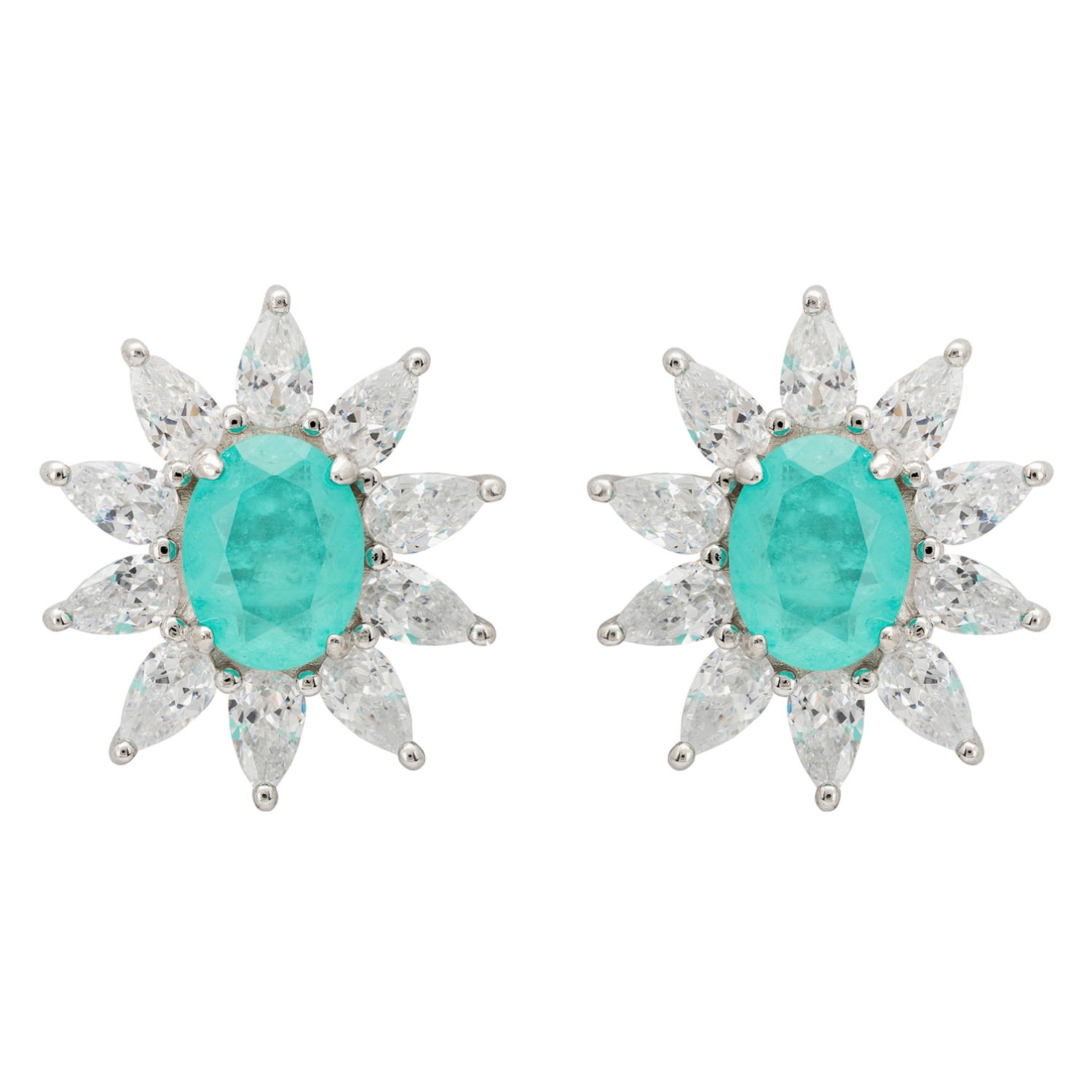 Women’s Blue / Silver / White Daisy Gemstone Stud Earrings Paraiba Tourmaline Silver Latelita